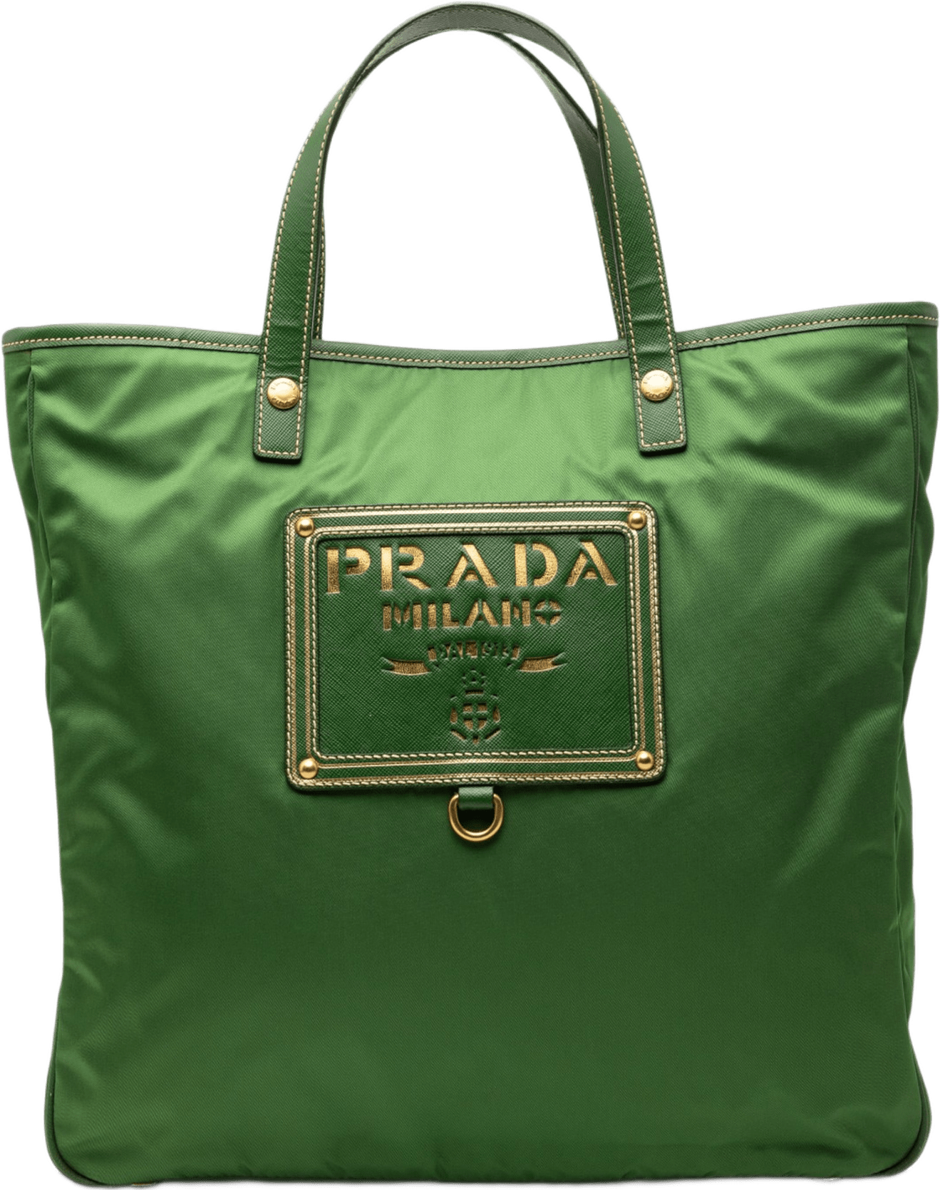 Prada Saffiano Trimmed Tessuto Logo Plate Convertible Tote, från Luxclusif, i färgen green.