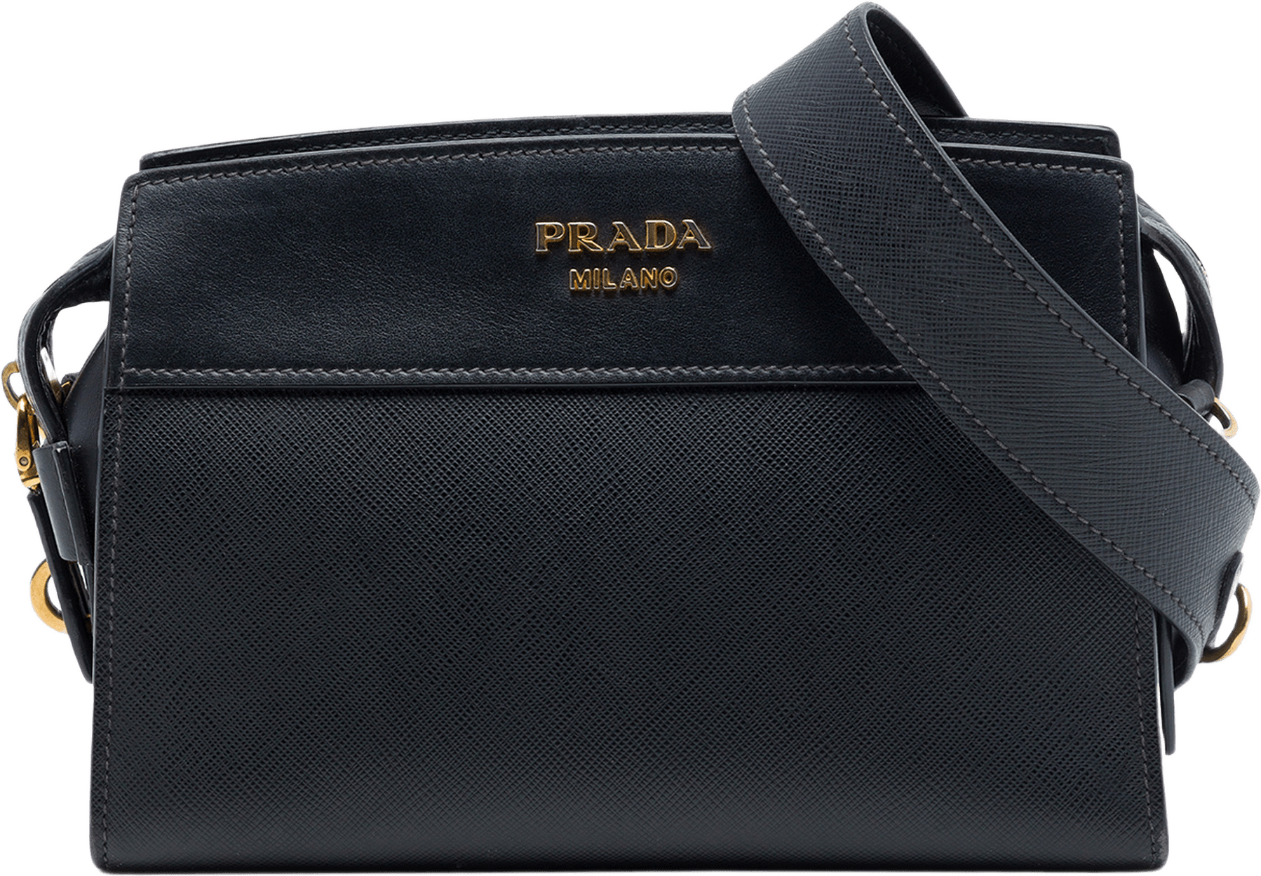 Prada Saffiano And City Calf Esplanade Crossbody, från Luxclusif, i färgen black.