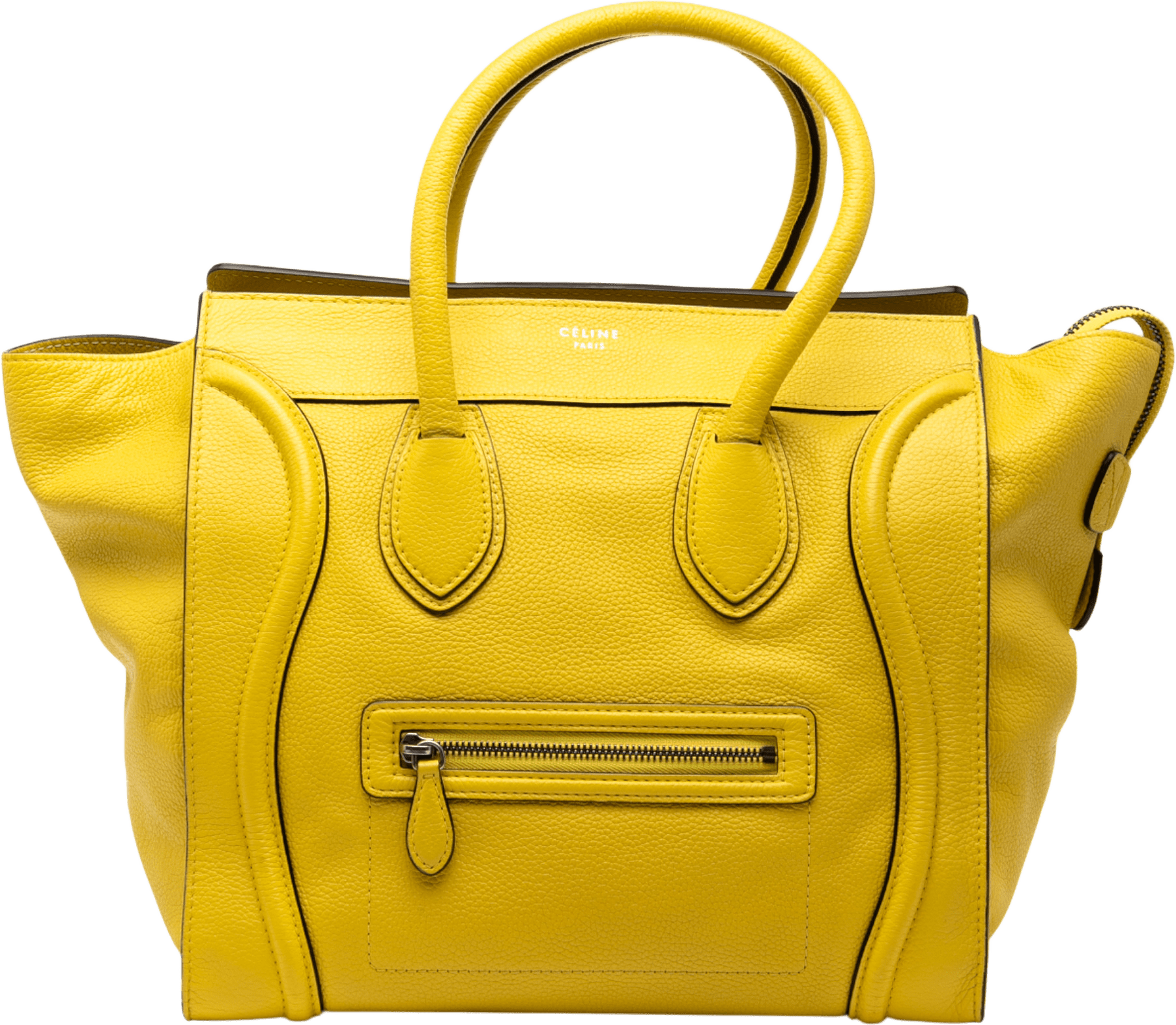 Celine Mini Calfskin Luggage Tote, från Luxclusif, i färgen yellow.