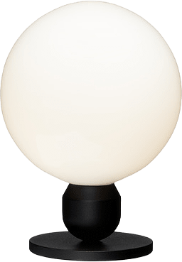 Bordslampa Atom, från Herstal, i färgen svartstruktur/opal glas.