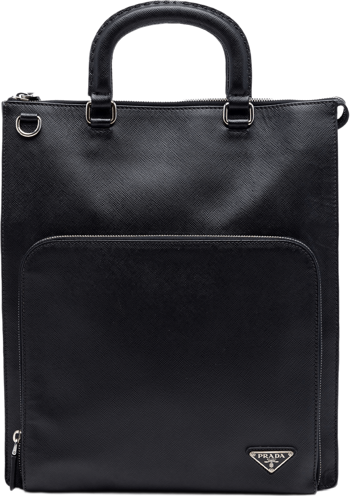 Prada Saffiano Lux Front Pocket Convertible Tote, från Luxclusif, i färgen black.