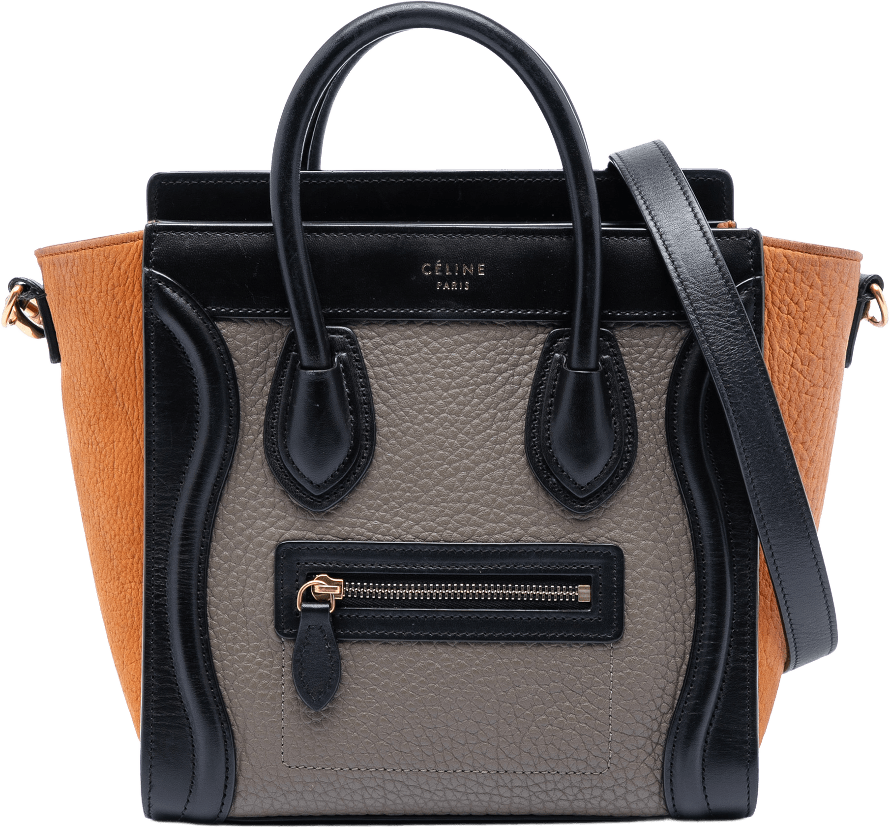 Celine Nano Tricolor Leather Luggage Tote, från Luxclusif, i färgen taupe.