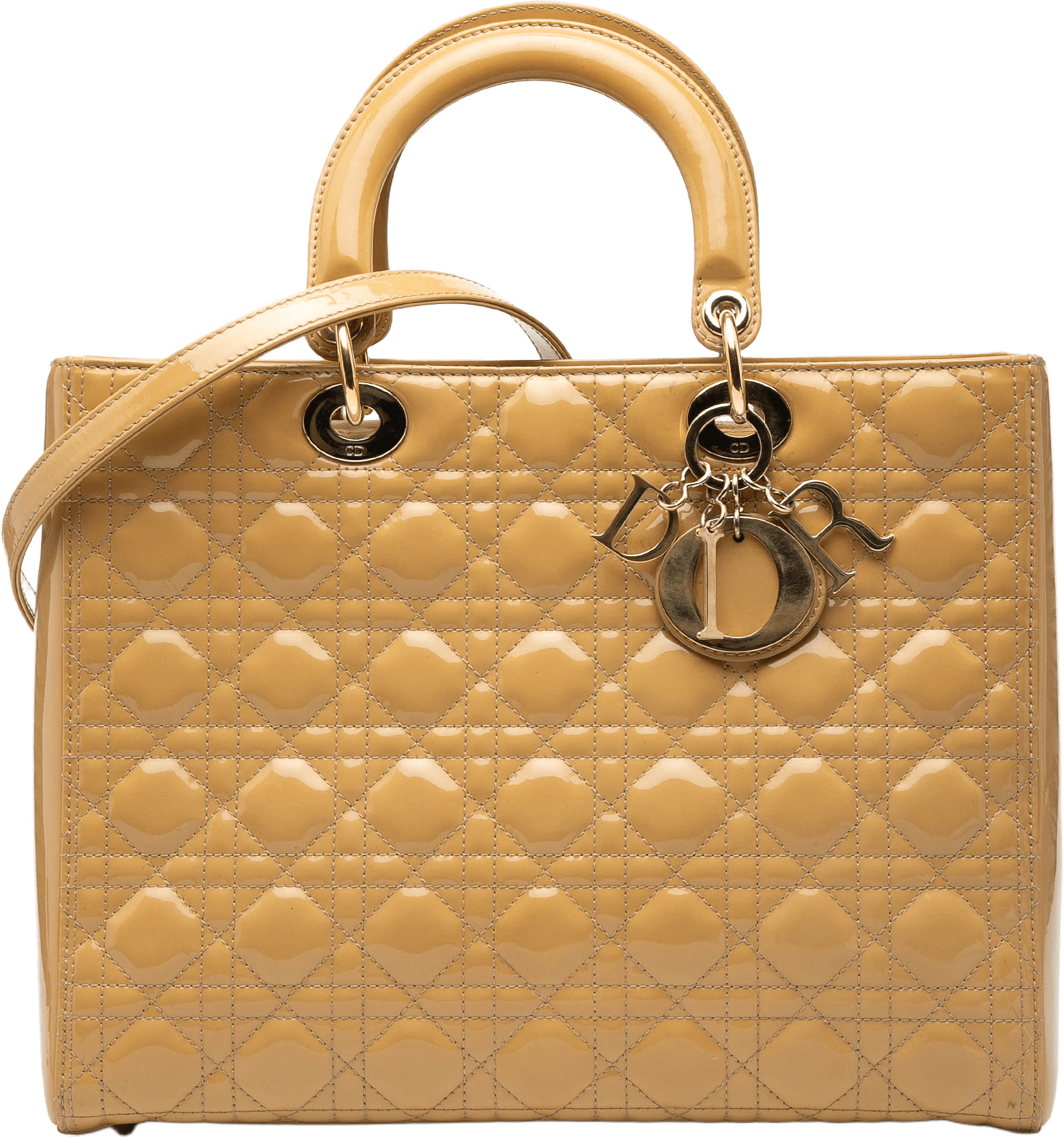 Dior Large Patent Cannage Lady Dior, från Luxclusif, i färgen beige.