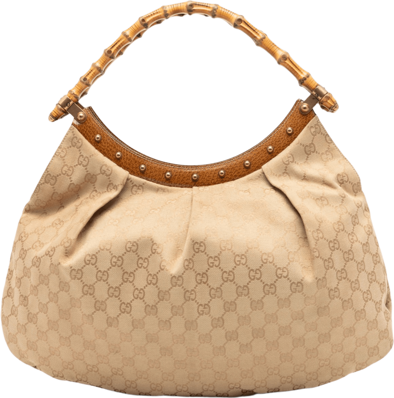 Gucci Gg Canvas Bamboo Studded Hobo, från Luxclusif, i färgen beige.