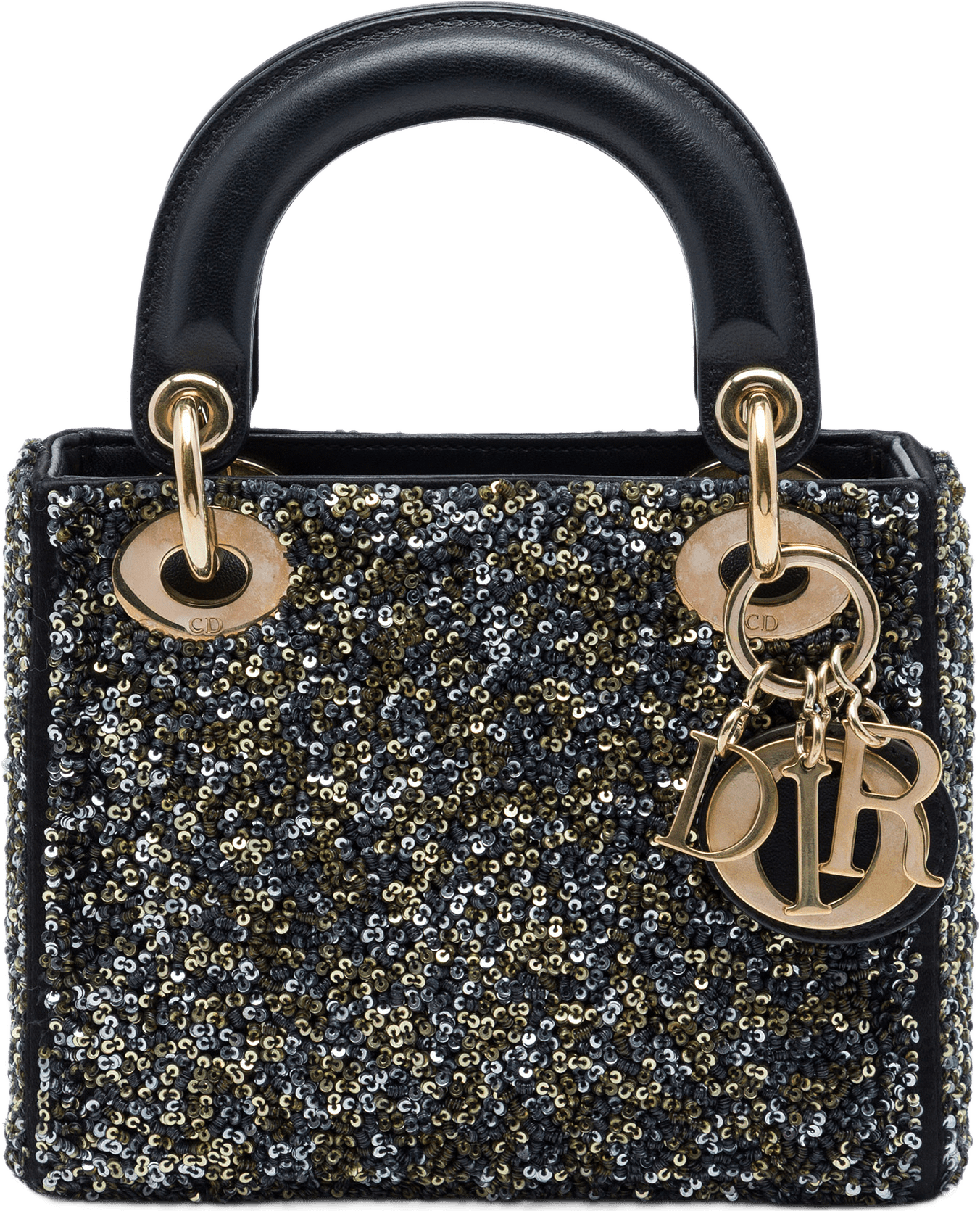 Dior Mini Satin Sequin Embellished Lady Dior, från Luxclusif, i färgen svart.