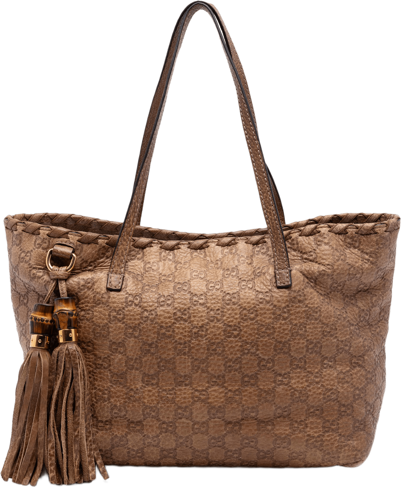 Gucci Medium Guccissima Bamboo Tassel Tote, från Luxclusif, i färgen brown.