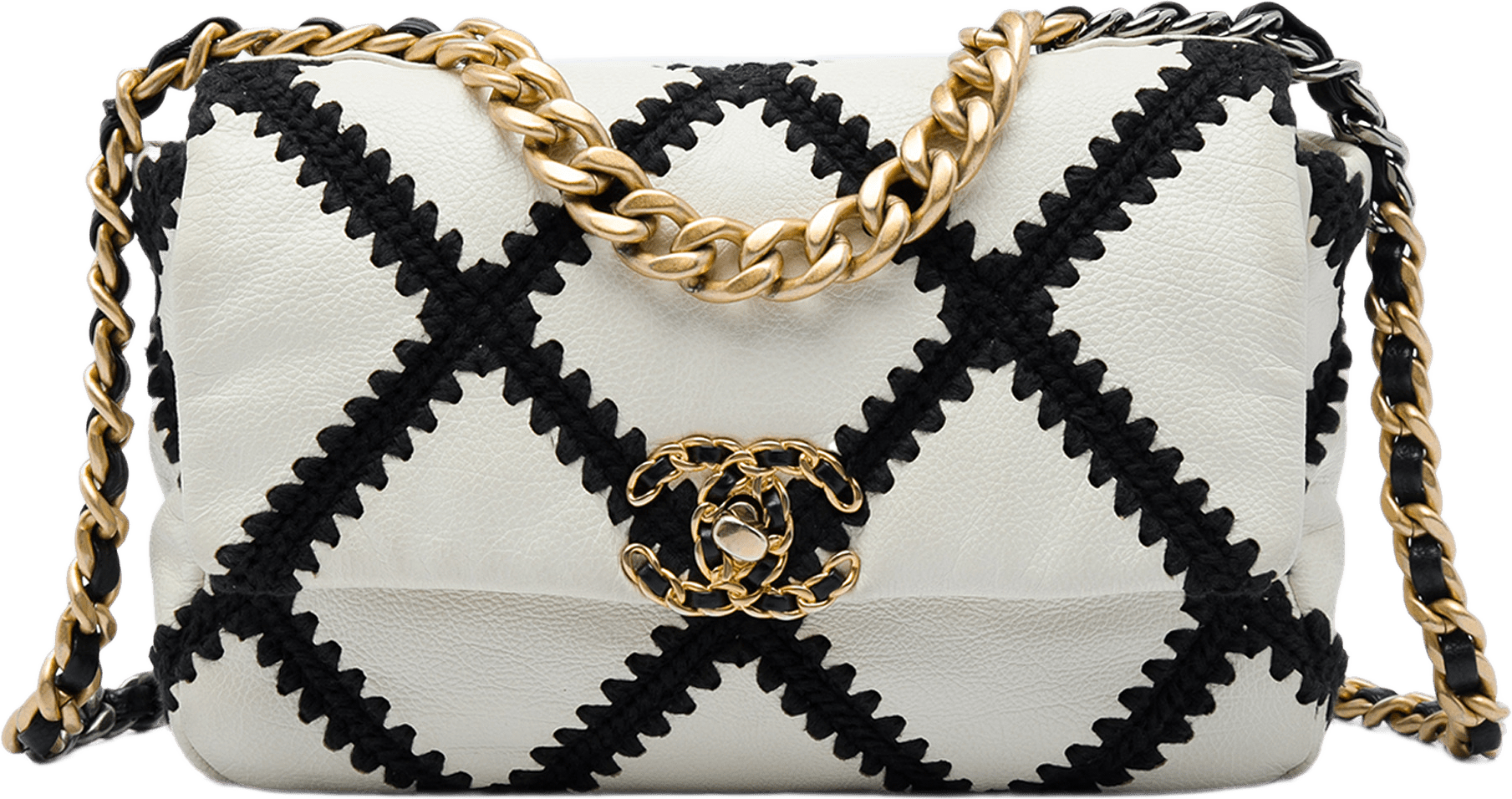 Chanel Medium Crochet Calfskin 19 Flap, från Luxclusif, i färgen vit.