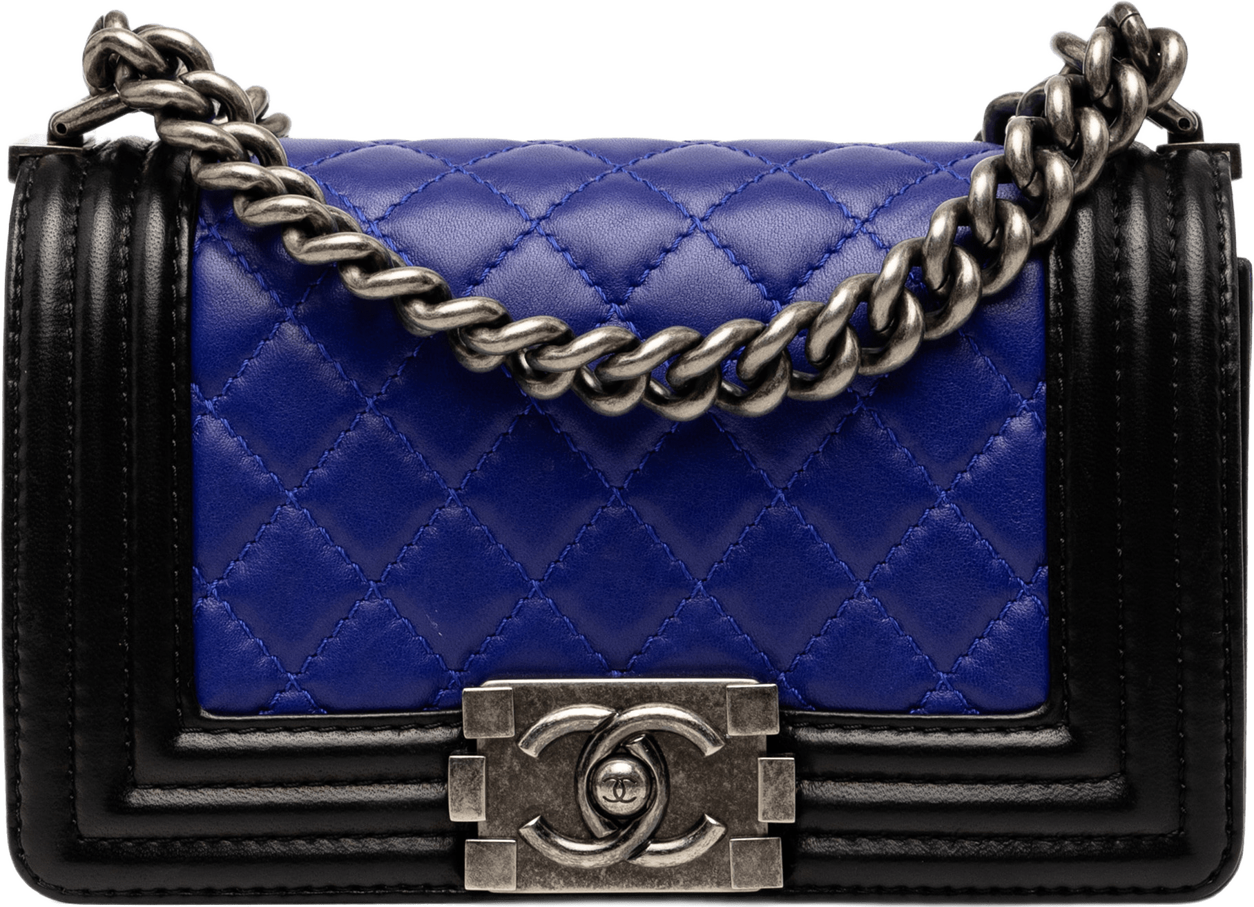 Chanel Small Bicolor Lambskin Boy Flap, från Luxclusif, i färgen svart.