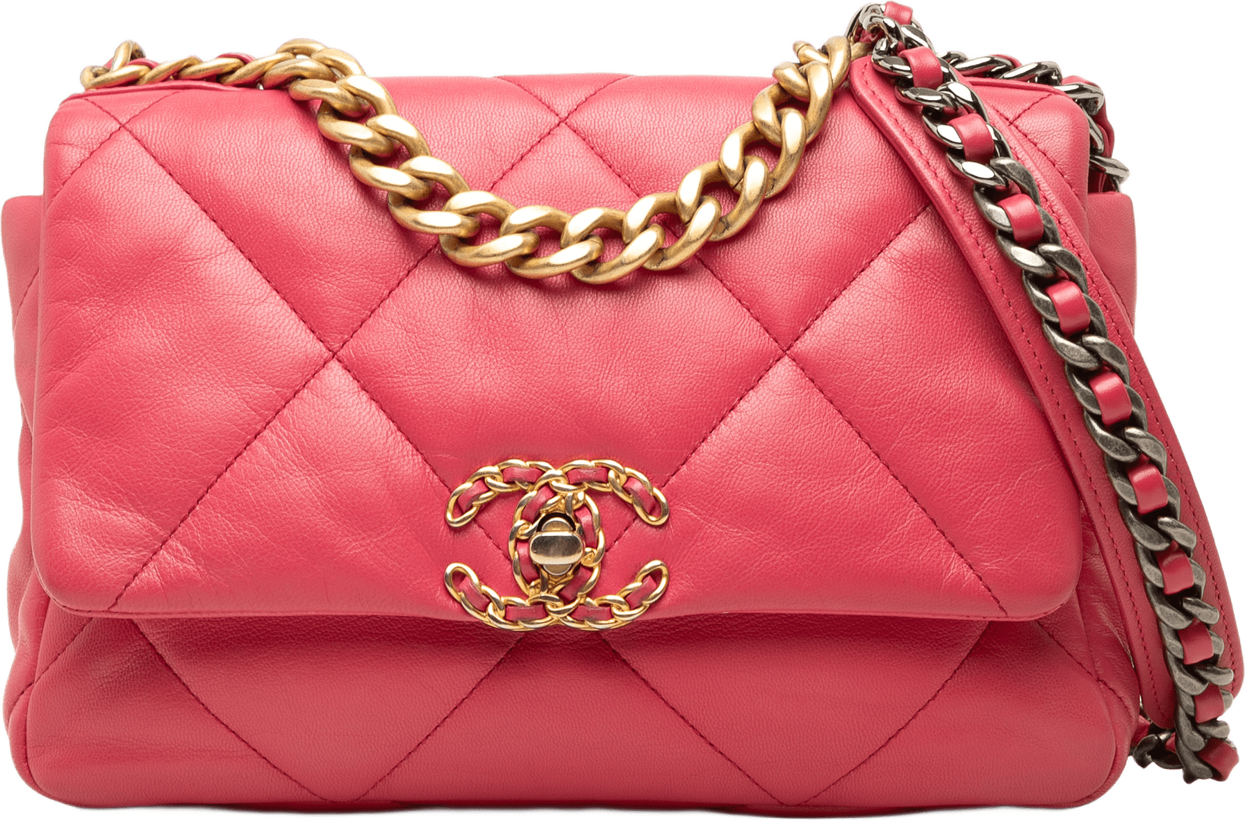 Chanel Medium Lambskin 19 Flap, från Luxclusif, i färgen rosa.
