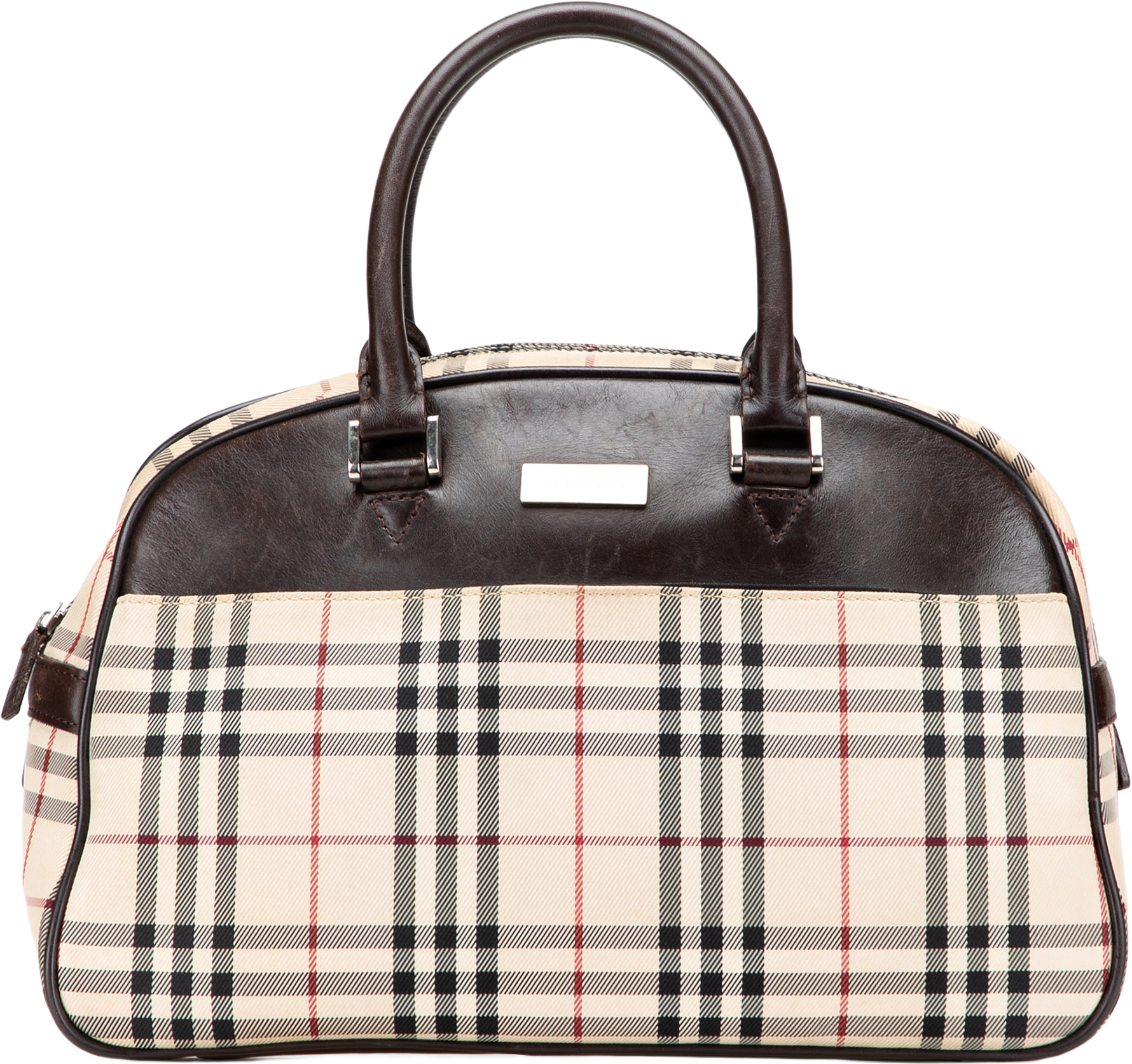 Burberry House Check Canvas Handbag, från Luxclusif, i färgen beige.