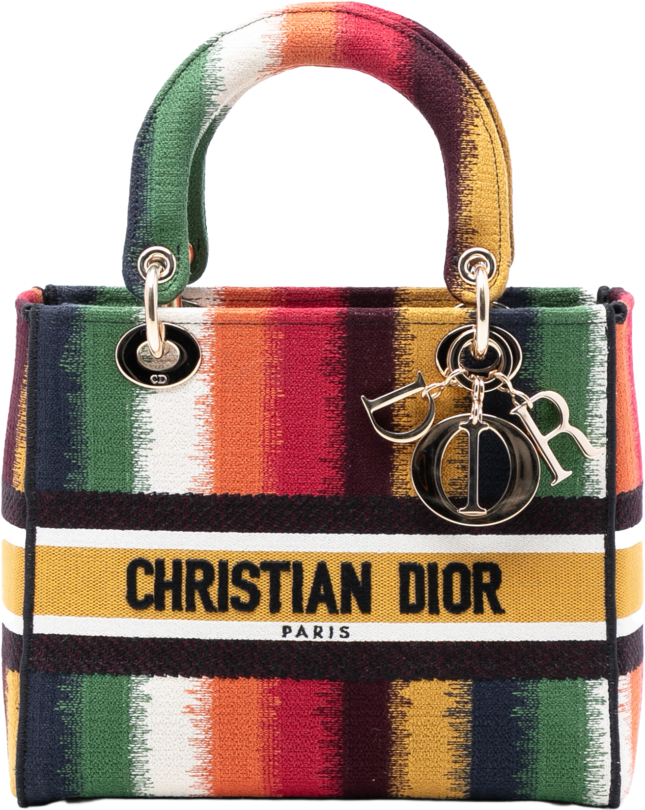 Dior Medium Embroidered Multicolor Canvas Striped Lady D Lite, från Luxclusif, i färgen multi.