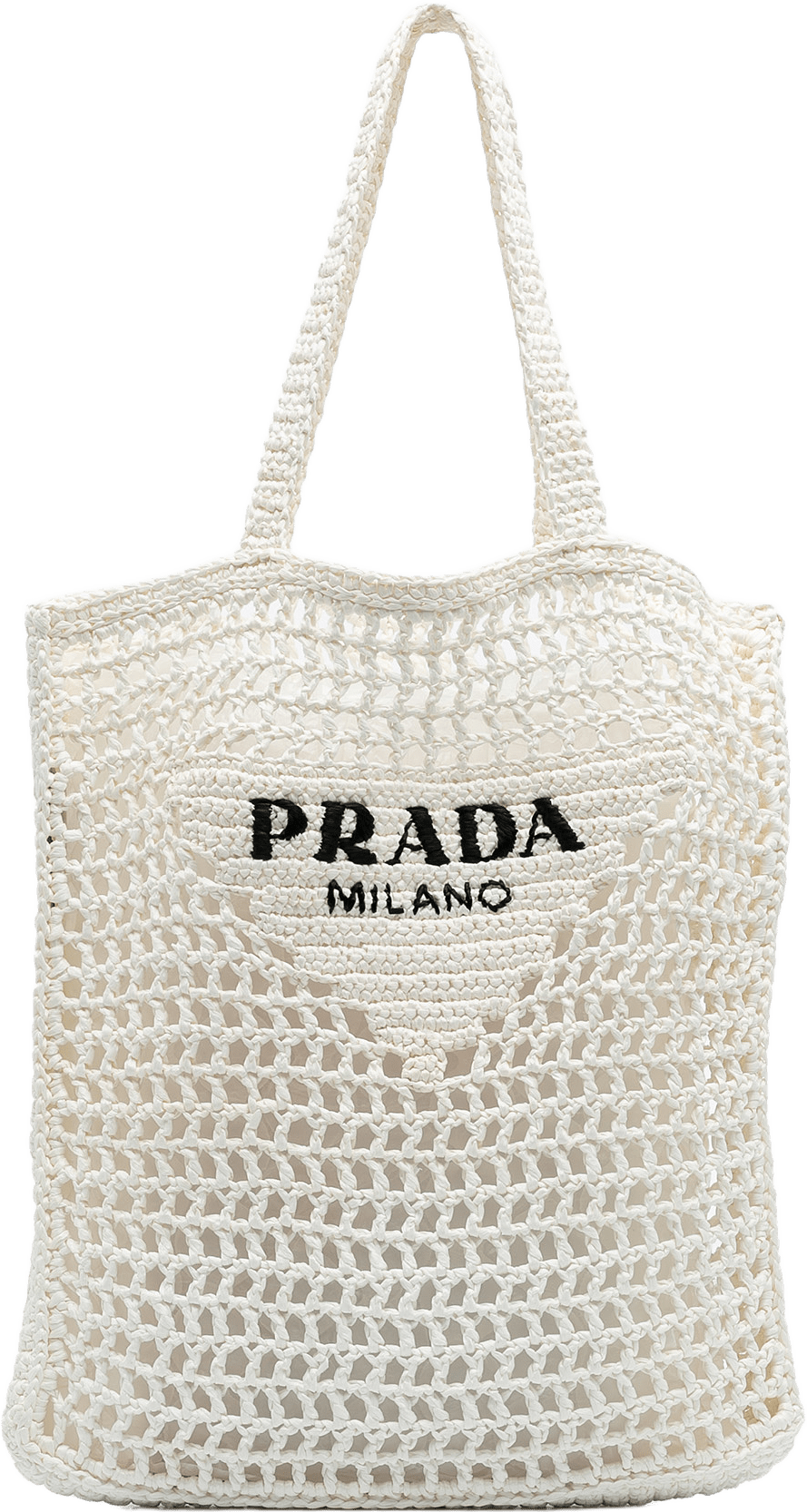 Prada Raffia Effect Crochet Logo Embroidered Tote, från Luxclusif, i färgen white.