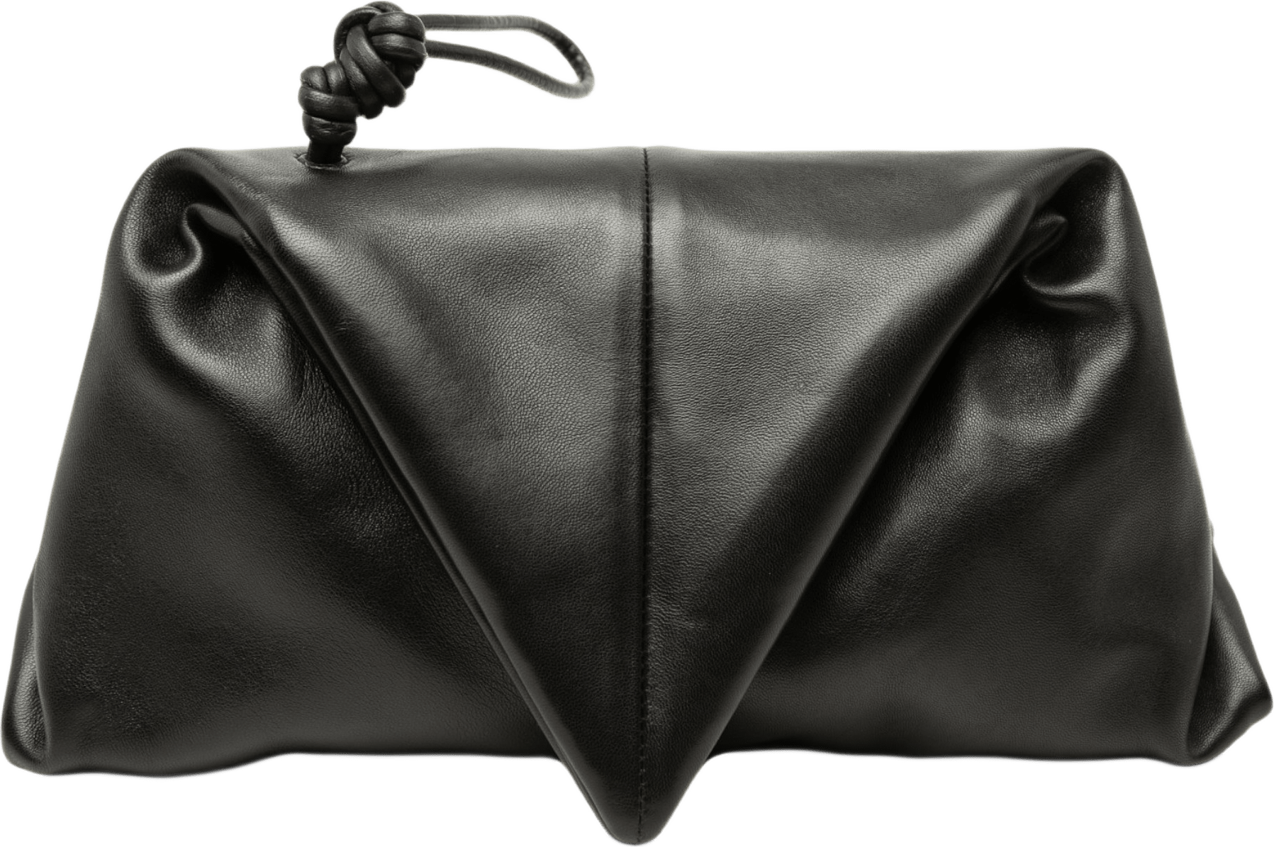 Bottega Veneta Lambskin Trine Fold Over Clutch, från Luxclusif, i färgen svart.
