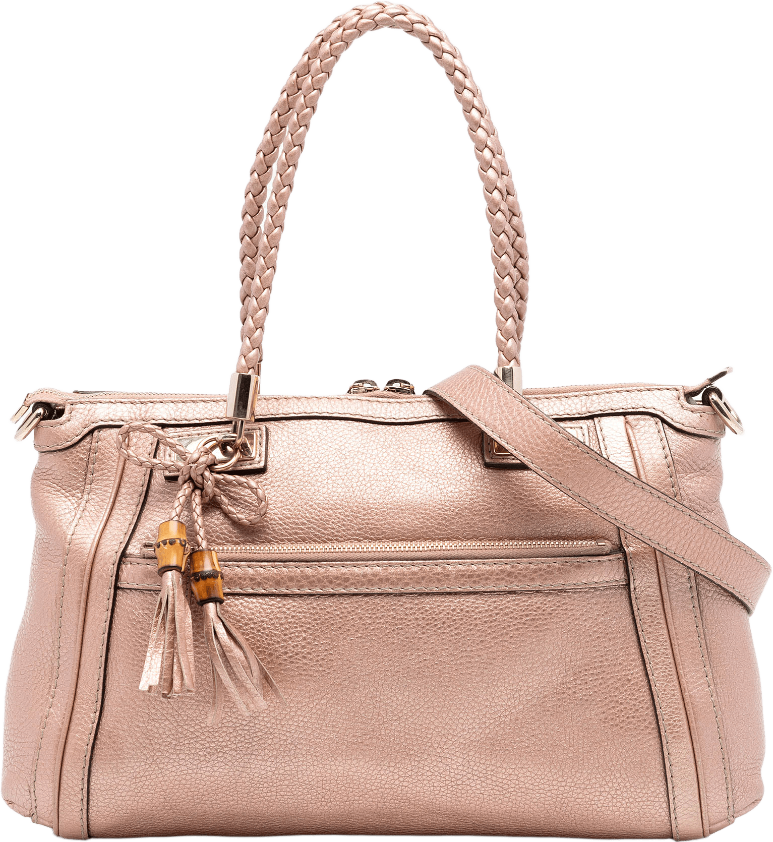 Gucci Metallic Pebbled Calfskin Bella Satchel, från Luxclusif, i färgen pink.