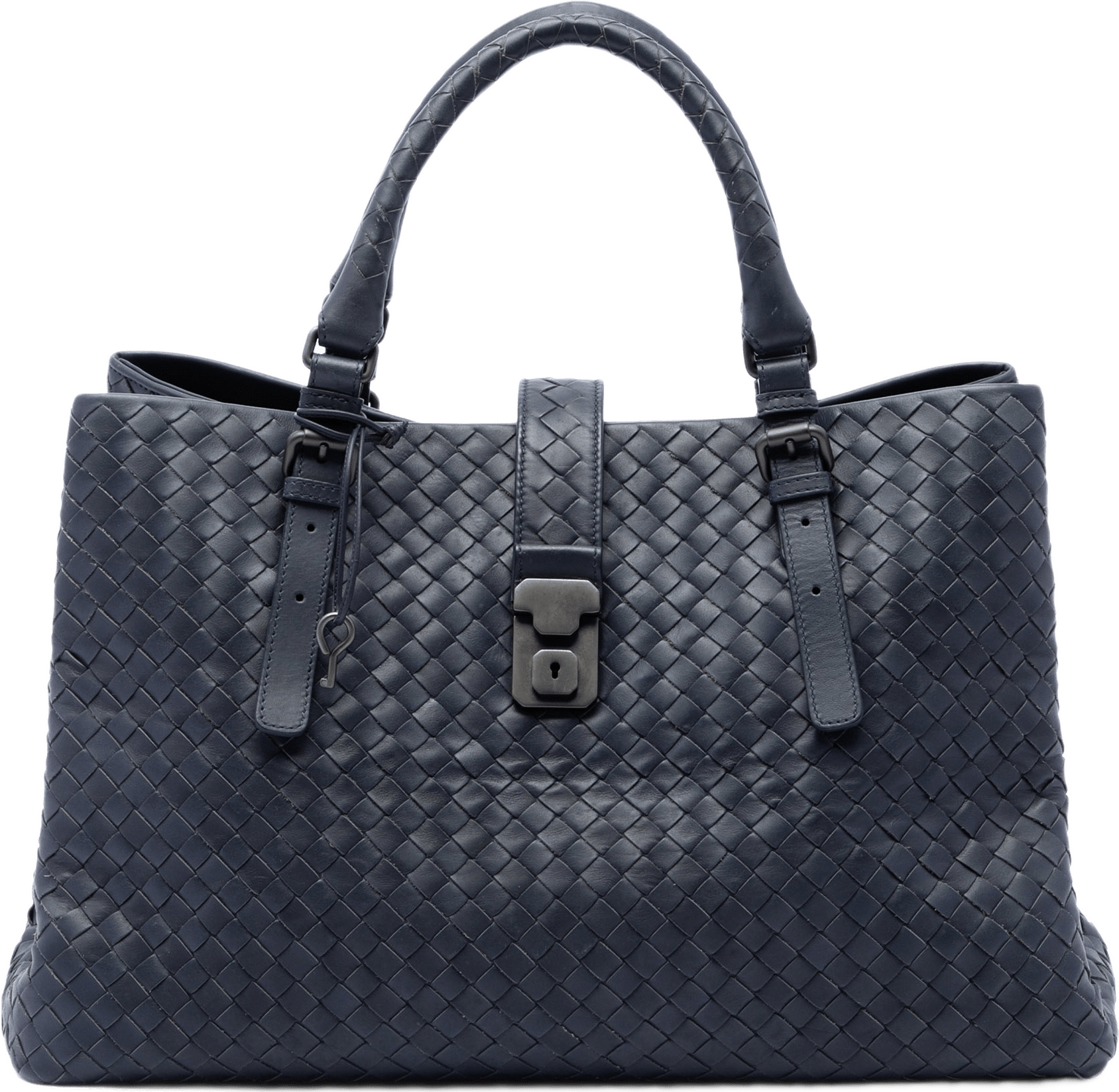Bottega Veneta Medium Nappa Intrecciato Roma Tote, från Luxclusif, i färgen blå.