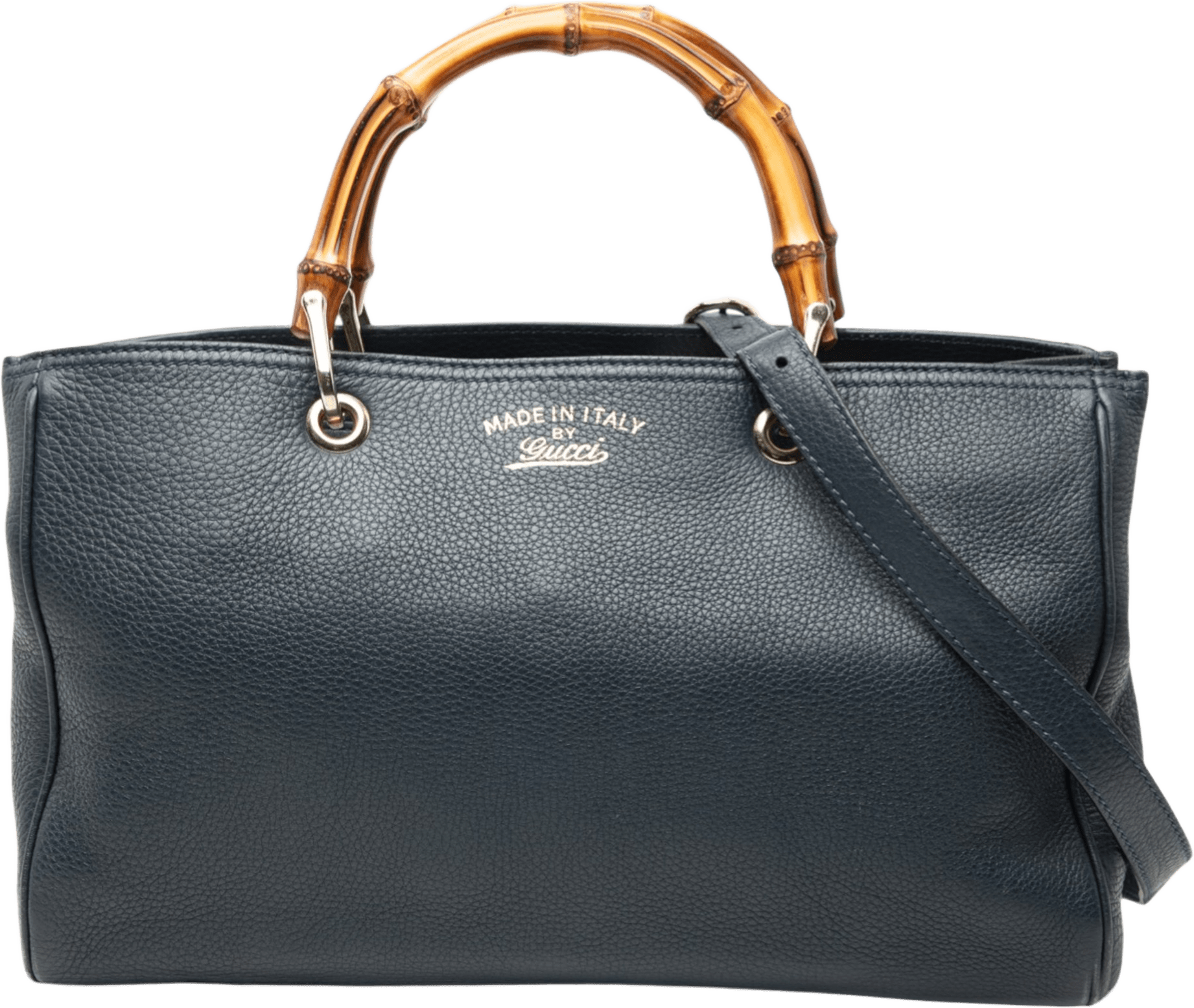 Gucci Medium Calfskin Bamboo Shopper Satchel, från Luxclusif, i färgen navy.