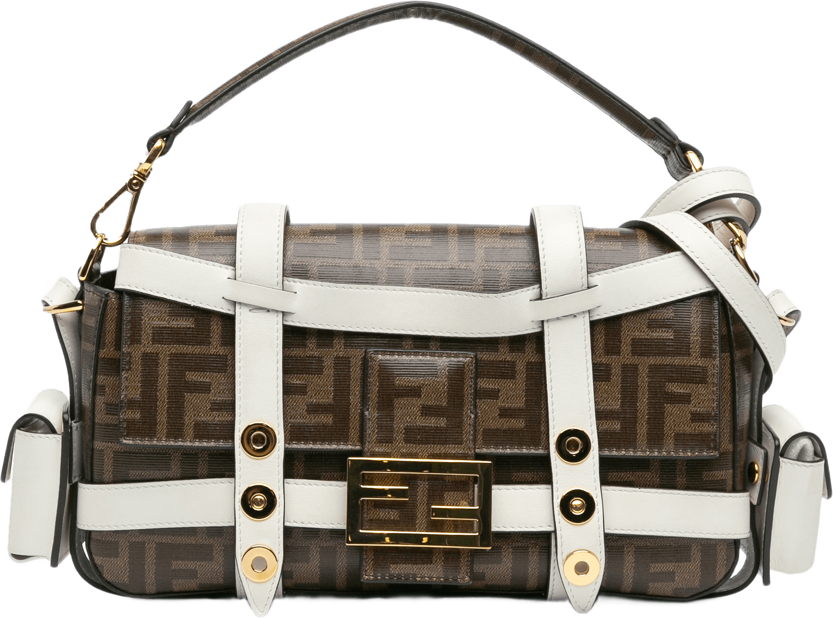 Fendi Zucca Glazed Fabric Cage Baguette Satchel, från Luxclusif, i färgen brown.