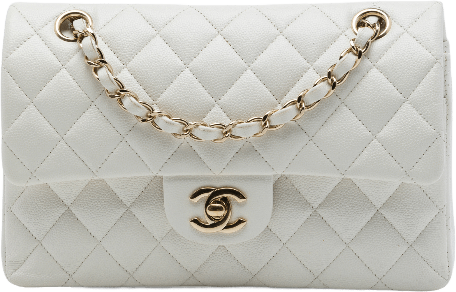 Chanel Small Classic Caviar Double Flap, från Luxclusif, i färgen vit.
