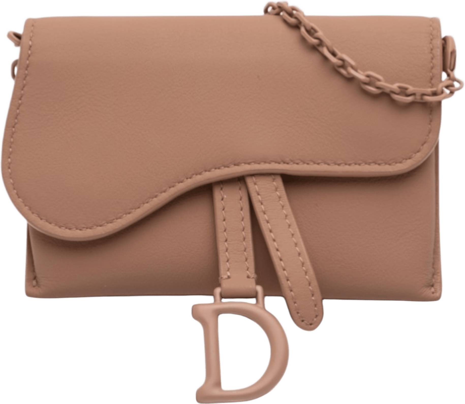 Dior Nano Ultra Matte Calfskin Saddle Chain Pouch, från Luxclusif, i färgen nude.
