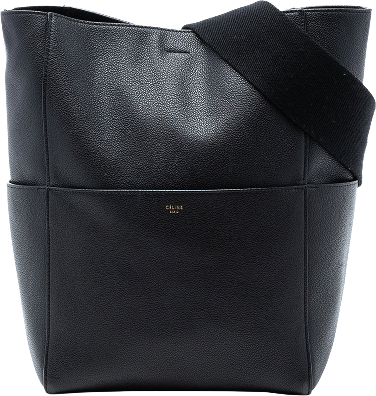 Celine Medium Leather Seau Sangle Bucket Bag, från Luxclusif, i färgen black.