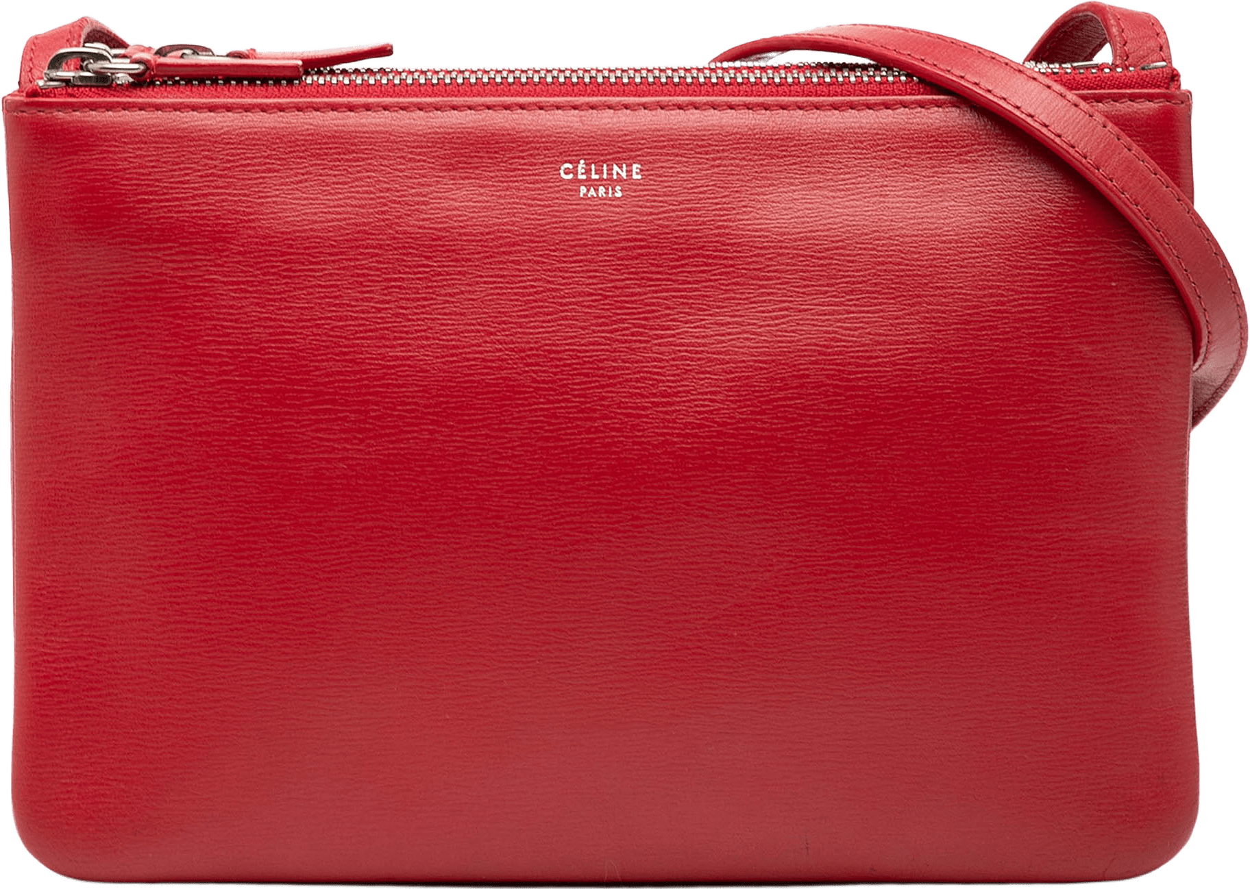 Celine Small Lambskin Trio Crossbody, från Luxclusif, i färgen red.