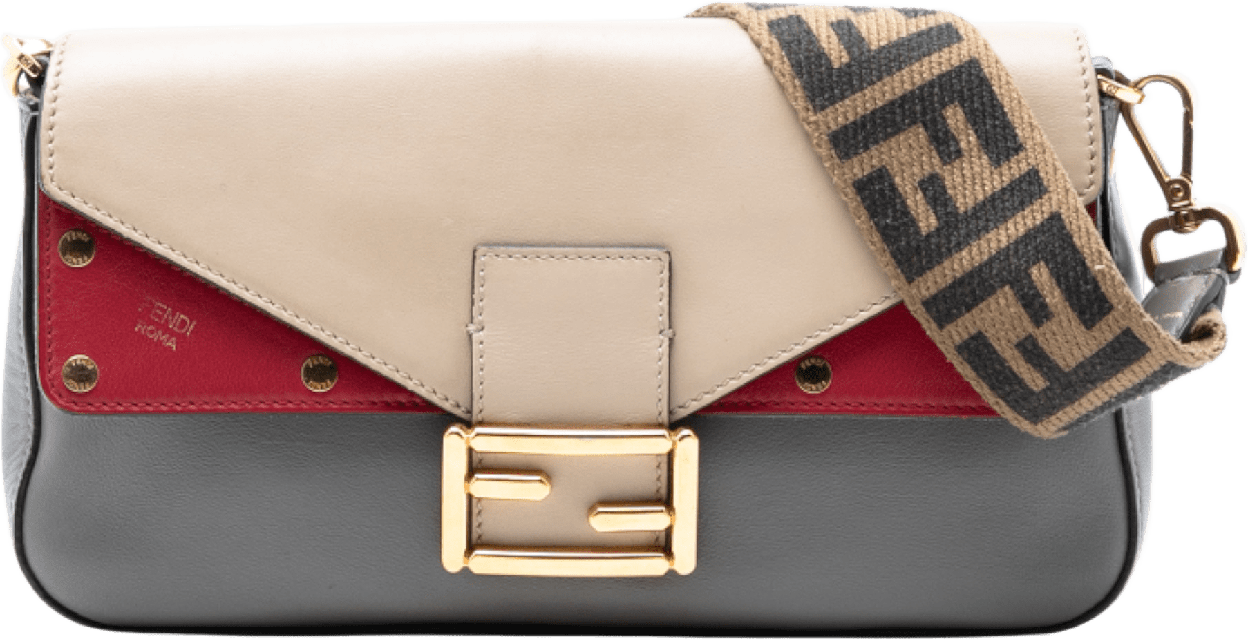 Fendi Vitello Grace Ff 1974 Baguette Crossbody, från Luxclusif, i färgen gray.