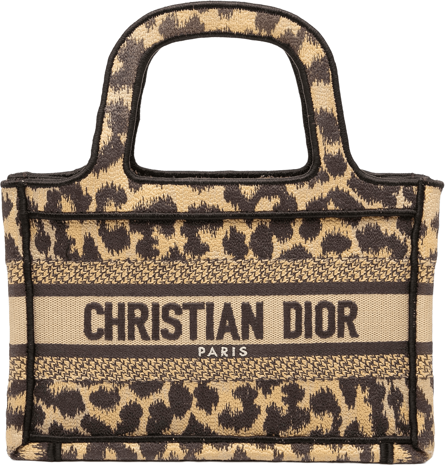 Dior Mizza Mini Embroidered Canvas Leopard Book Tote, från Luxclusif, i färgen brown.