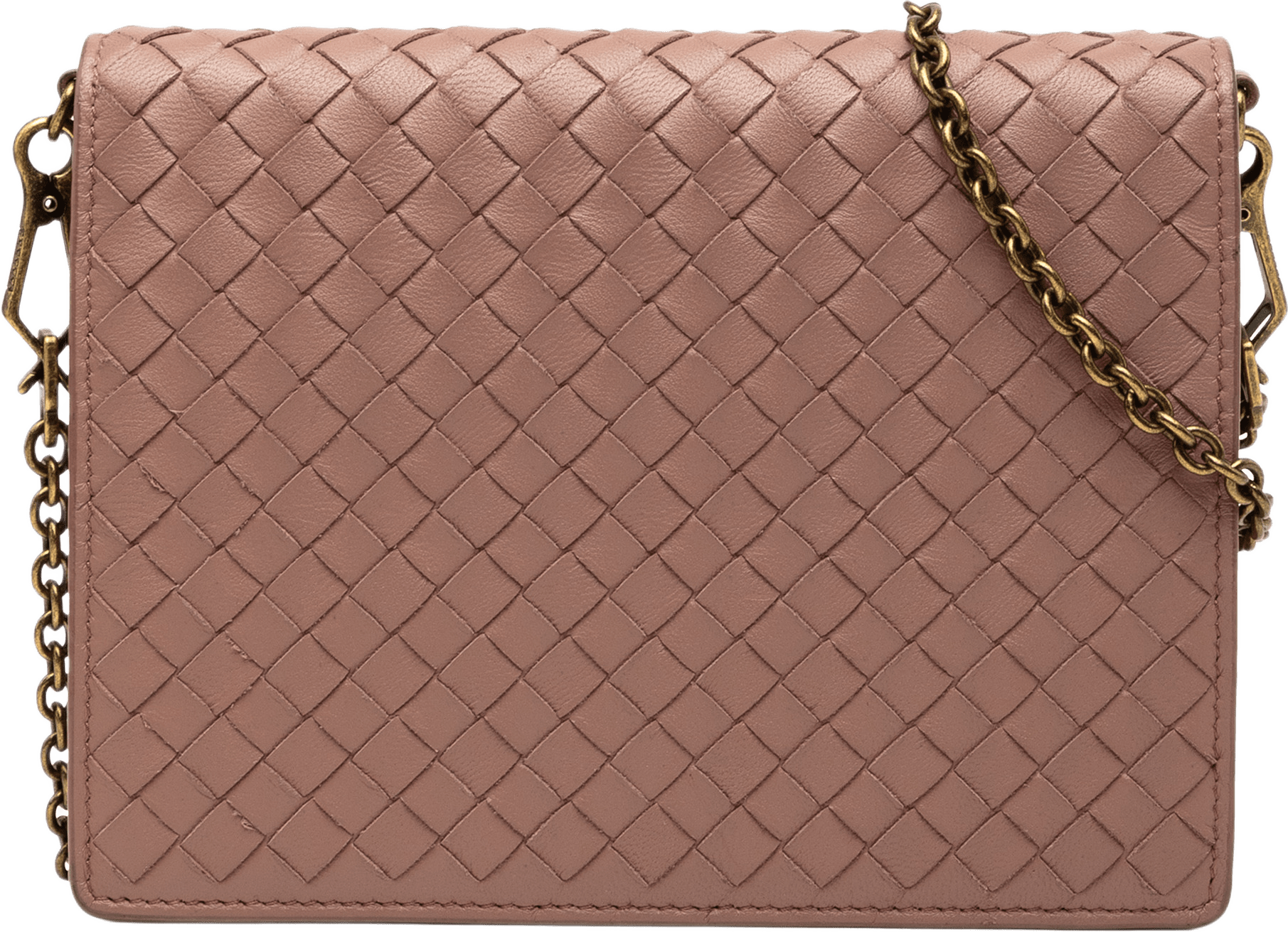 Bottega Veneta Nappa Intrecciato Wallet On Chain, från Luxclusif, i färgen rosa.