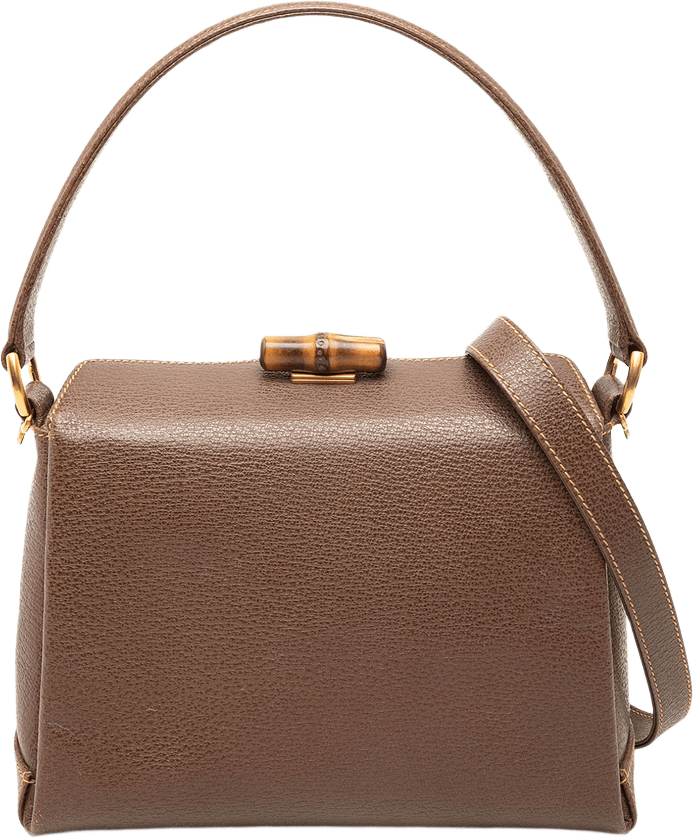 Gucci Grained Calfskin Bamboo Satchel, från Luxclusif, i färgen brun.
