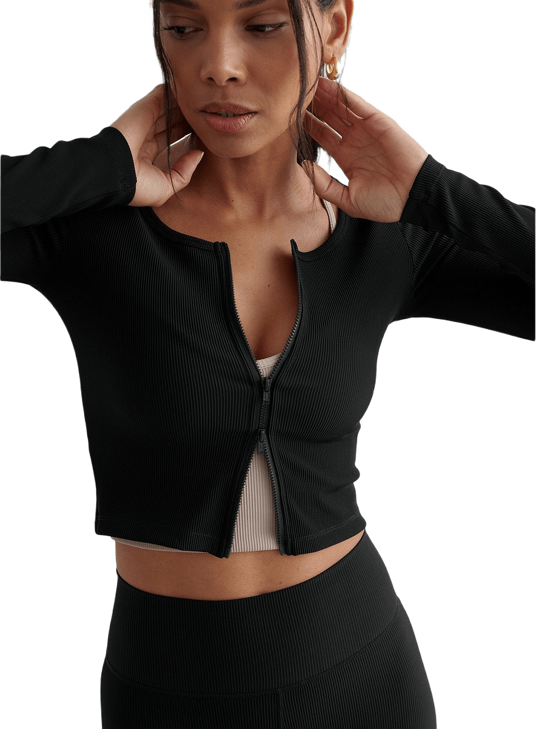 Black Ribbed Performance Zipped Cardigan