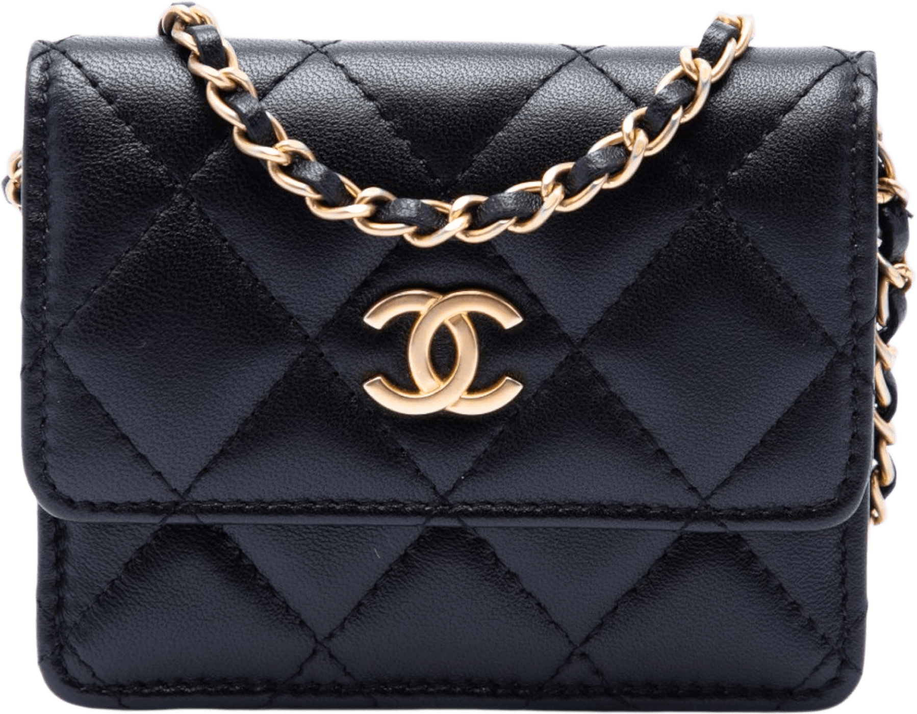 Chanel Quilted Lambskin Romance Card Holder On Chain, från Luxclusif, i färgen svart.