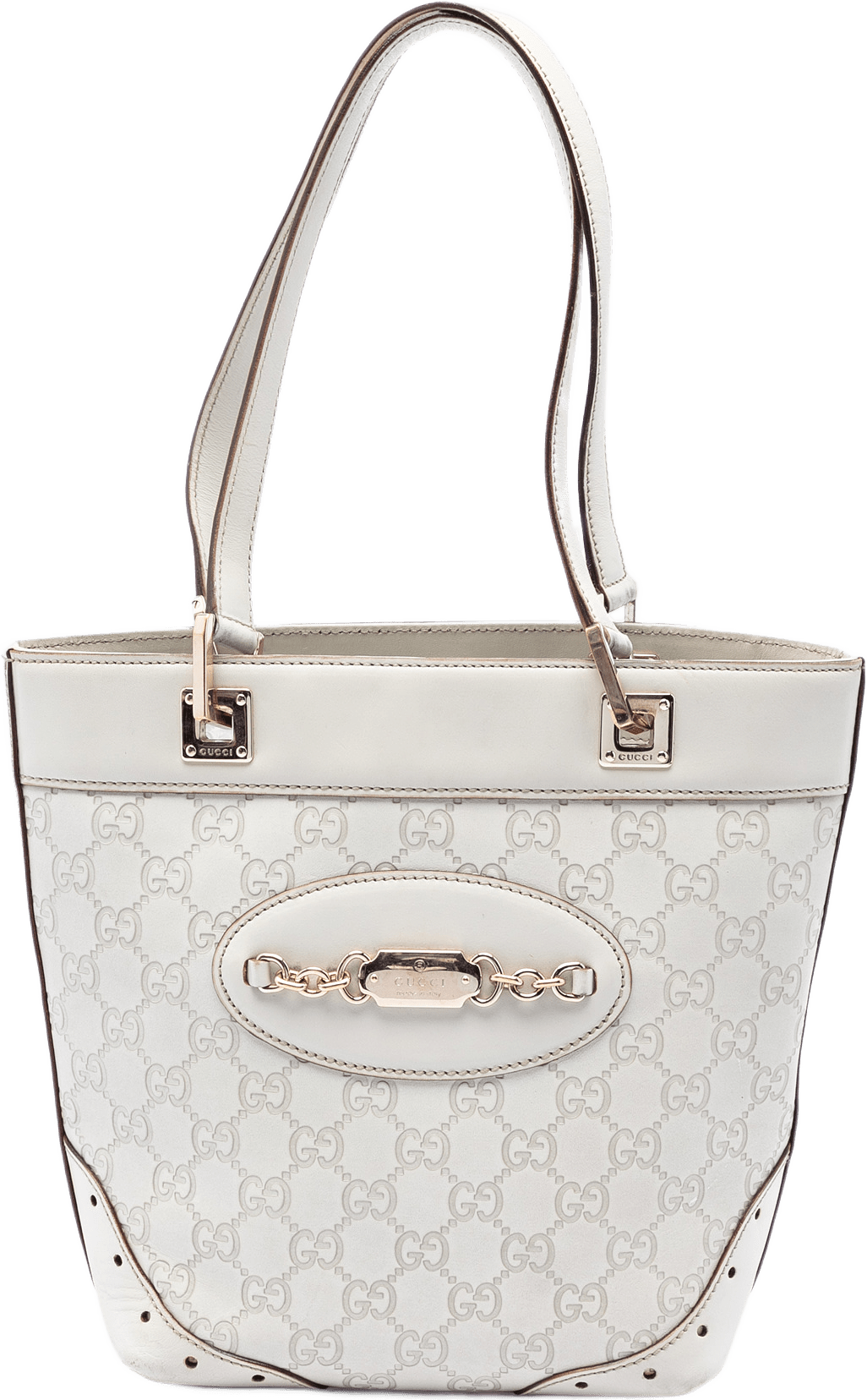 Gucci Mini Guccissima Punch Tote, från Luxclusif, i färgen white.