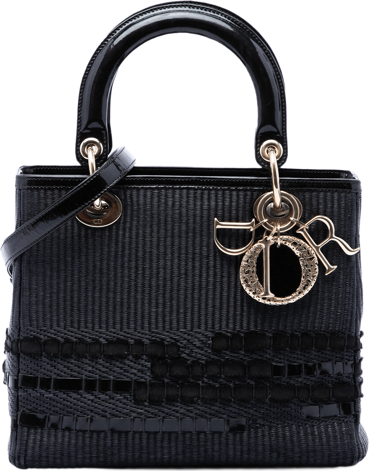 Dior Medium Patent Trimmed Woven Canvas Lady Dior, från Luxclusif, i färgen svart.