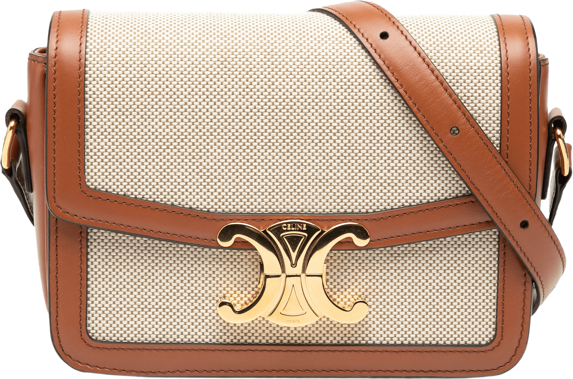 Celine Teen Canvas And Calfskin Triomphe Crossbody, från Luxclusif, i färgen beige.