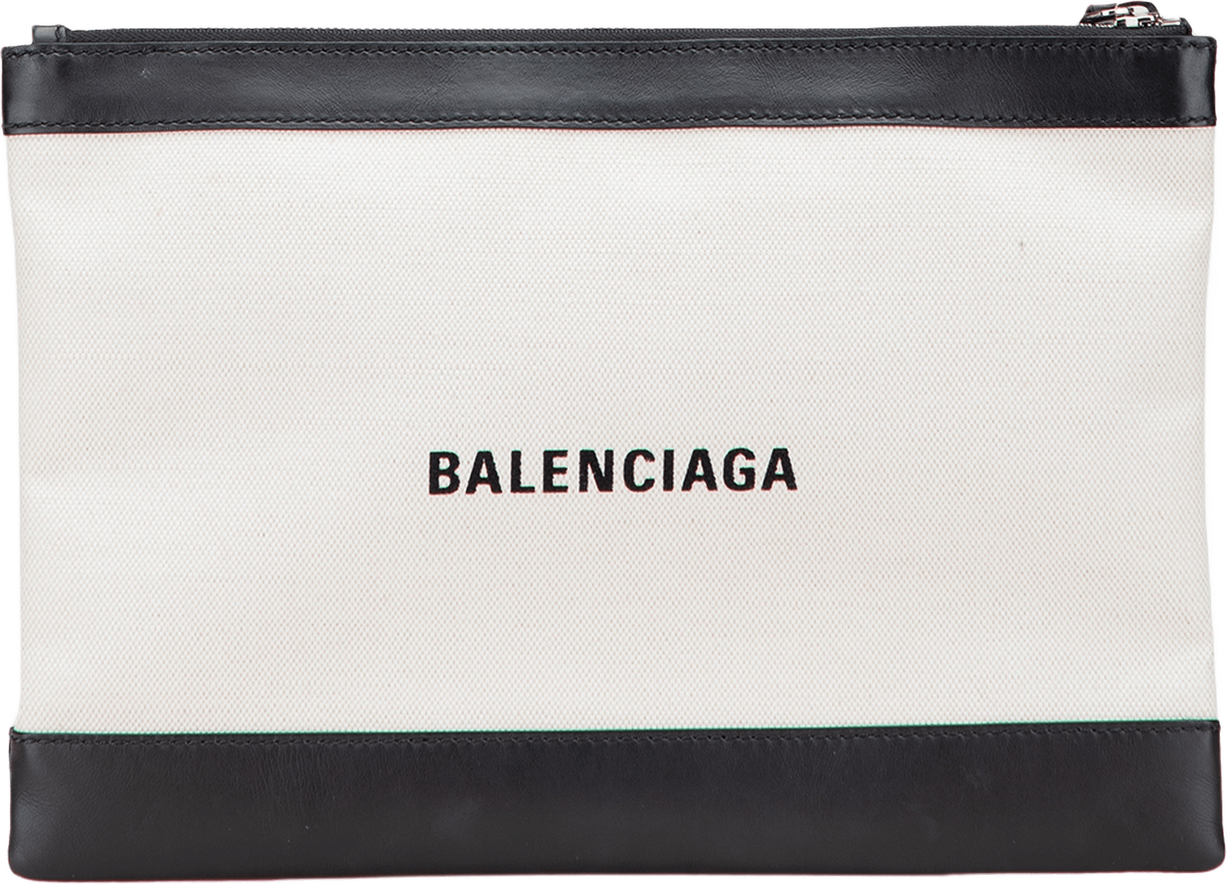 Balenciaga M Canvas Navy Clip Clutch, från Luxclusif, i färgen white.