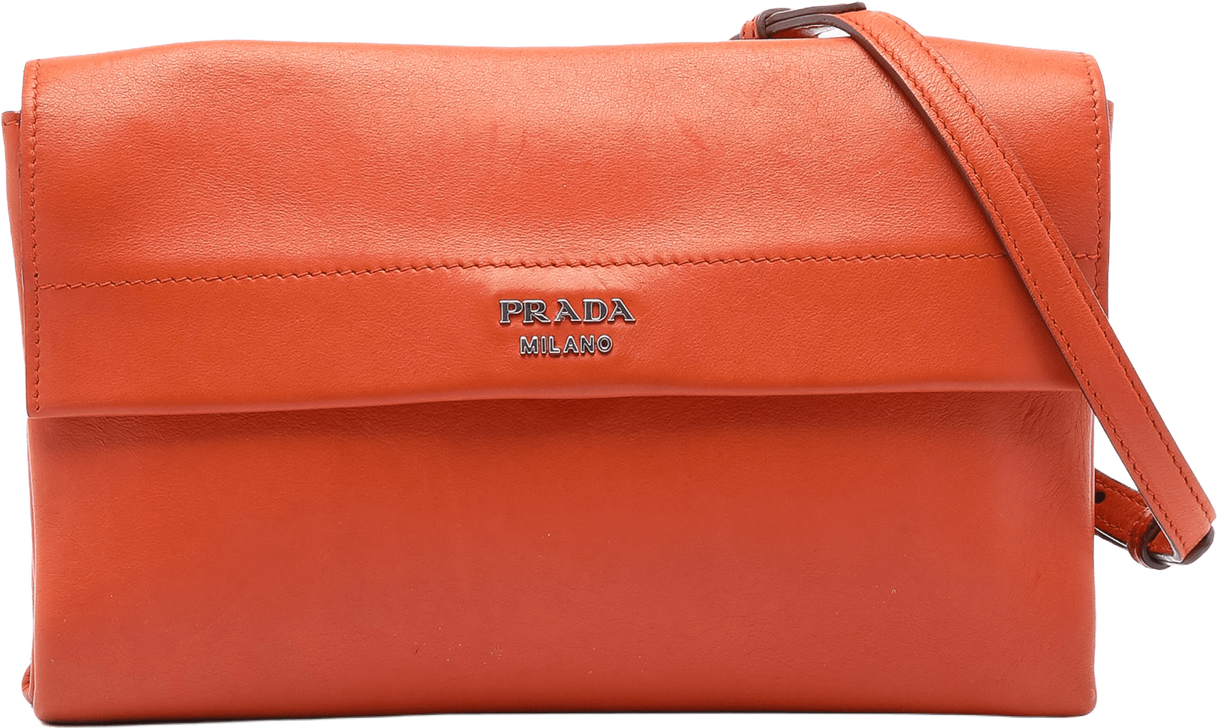 Prada Soft Calf Double Turnlock Crossbody, från Luxclusif, i färgen orange.
