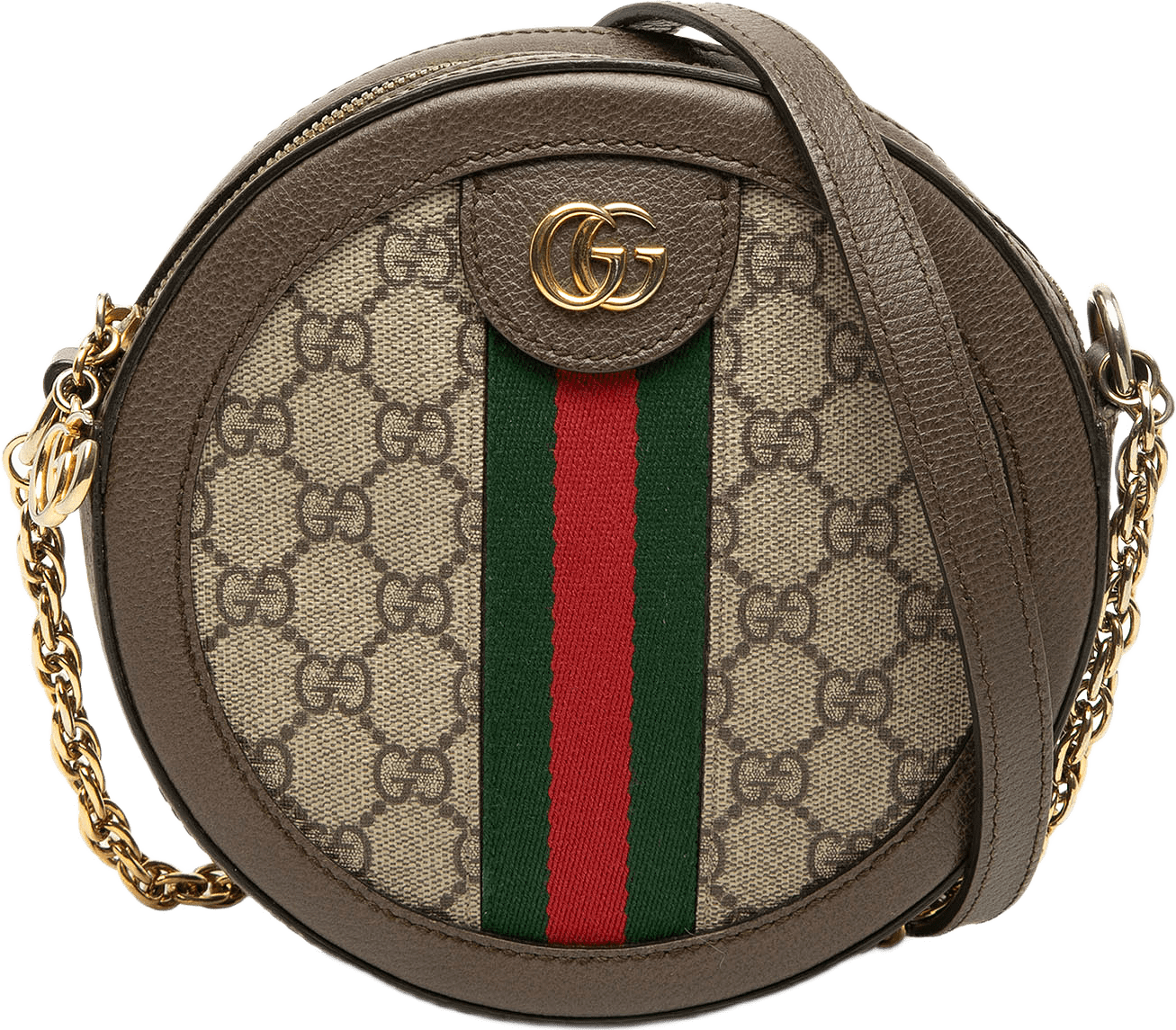 Gucci Mini Gg Supreme Web Ophidia Round Crossbody, från Luxclusif, i färgen beige.