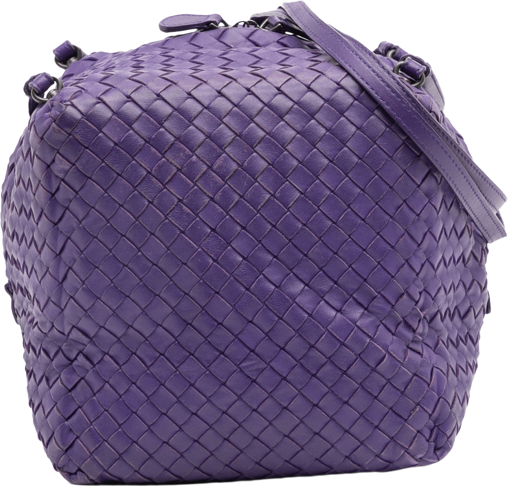 Bottega Veneta Nappa Intrecciato Cube Crossbody, från Luxclusif, i färgen dark purple.