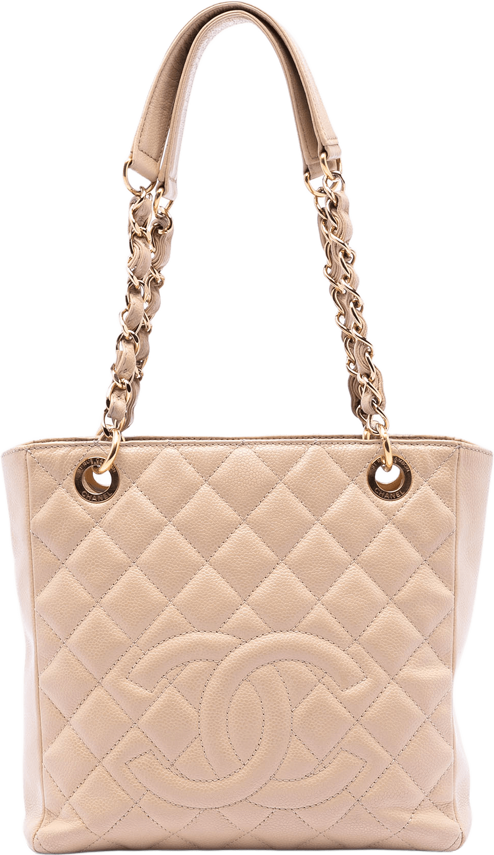 Chanel Caviar Petite Shopping Tote, från Luxclusif, i färgen beige.