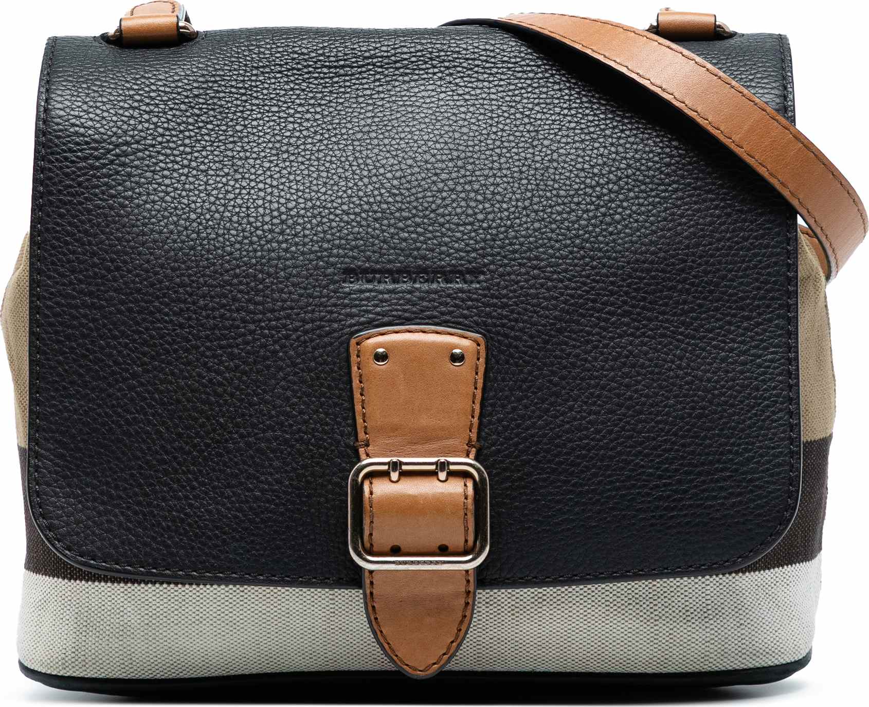 Burberry Mega Check Canvas And Grainy Calfskin Shellwood Crossbody, från Luxclusif, i färgen black.