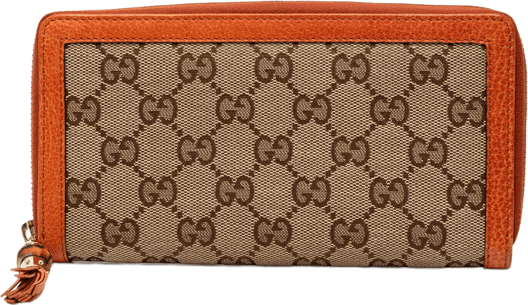 Gucci Gg Canvas Bamboo Tassel Zip Around Long Wallet, från Luxclusif, i färgen orange.