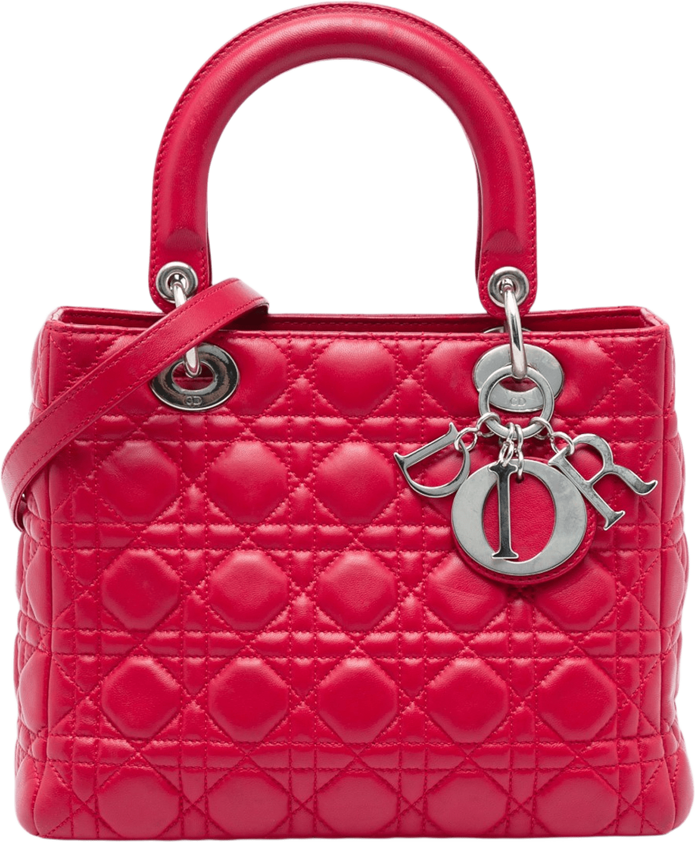 Dior Medium Calfskin Cannage Lady Dior, från Luxclusif, i färgen röd.