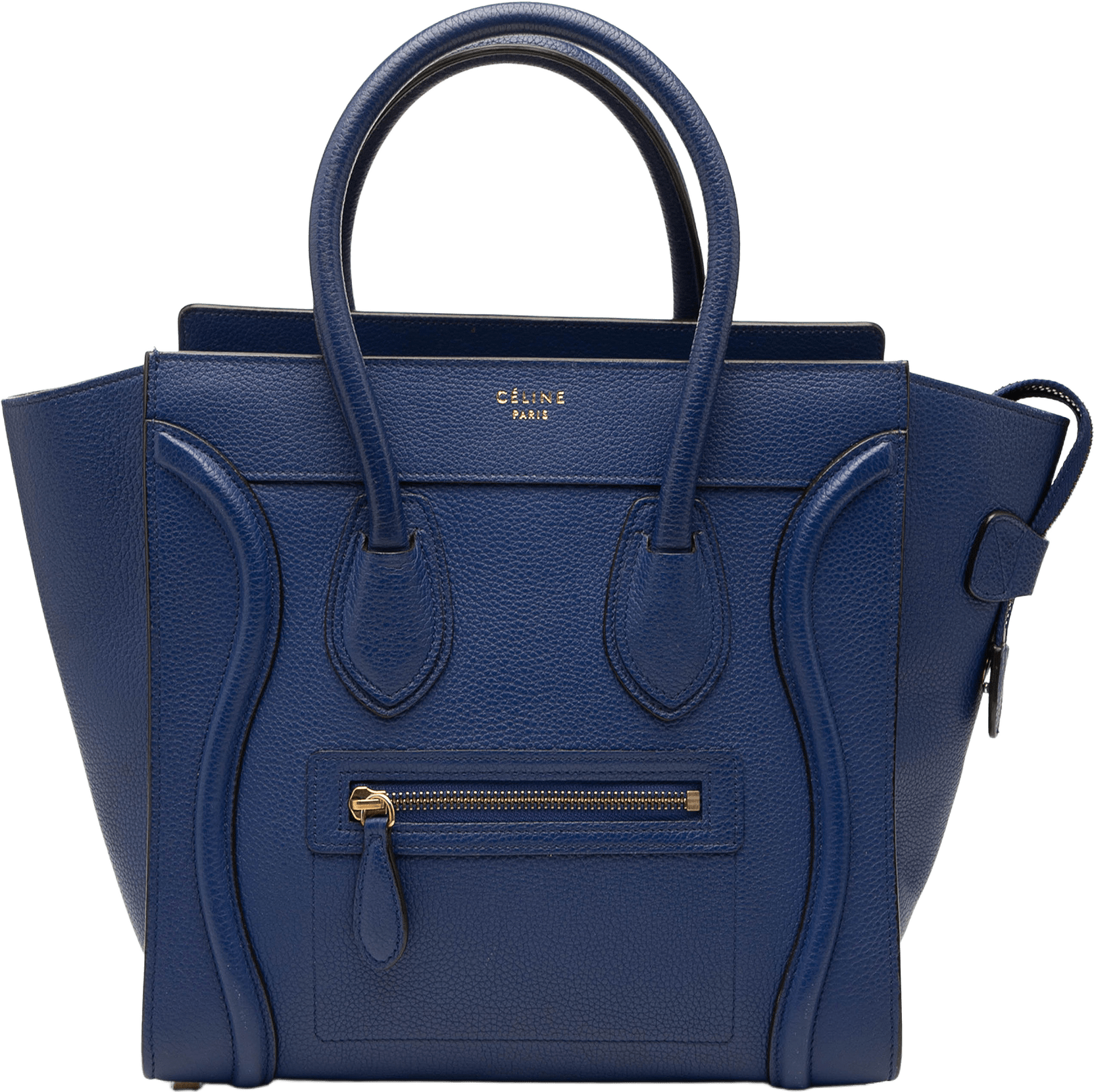 Celine Micro Calfskin Luggage Tote, från Luxclusif, i färgen blue.