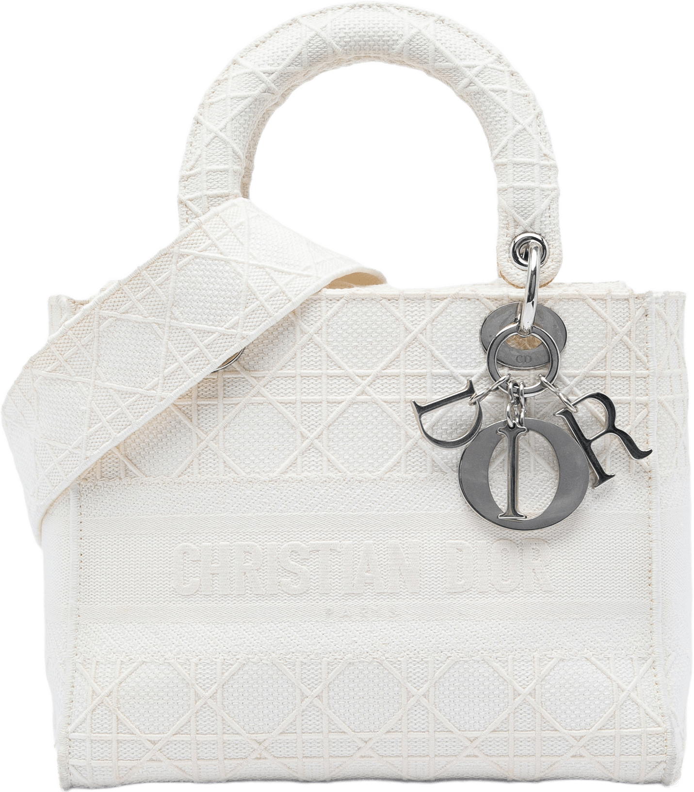 Dior Medium Embroidered Canvas Cannage Lady D Lite, från Luxclusif, i färgen vit.