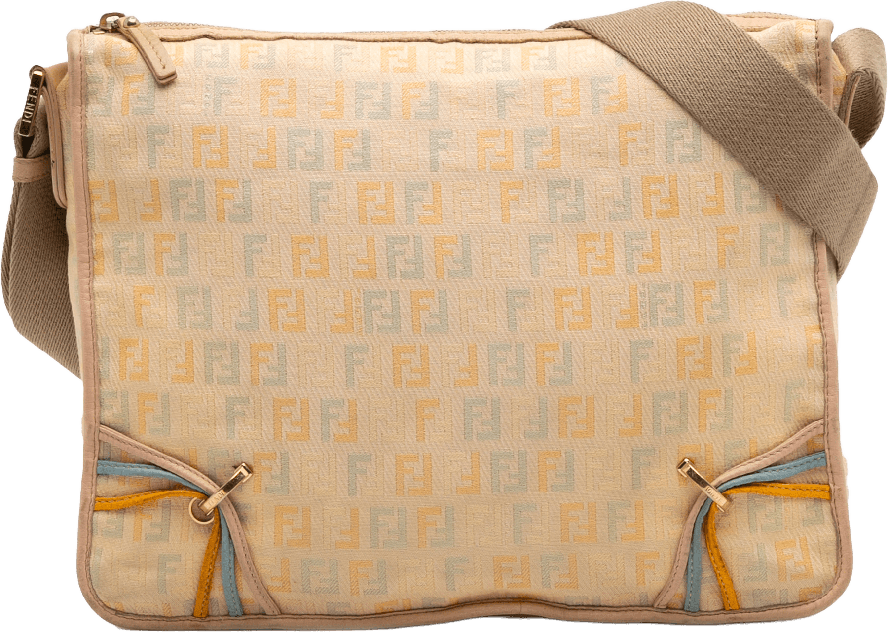 Fendi Zucchino Canvas F Charm Crossbody, från Luxclusif, i färgen beige.