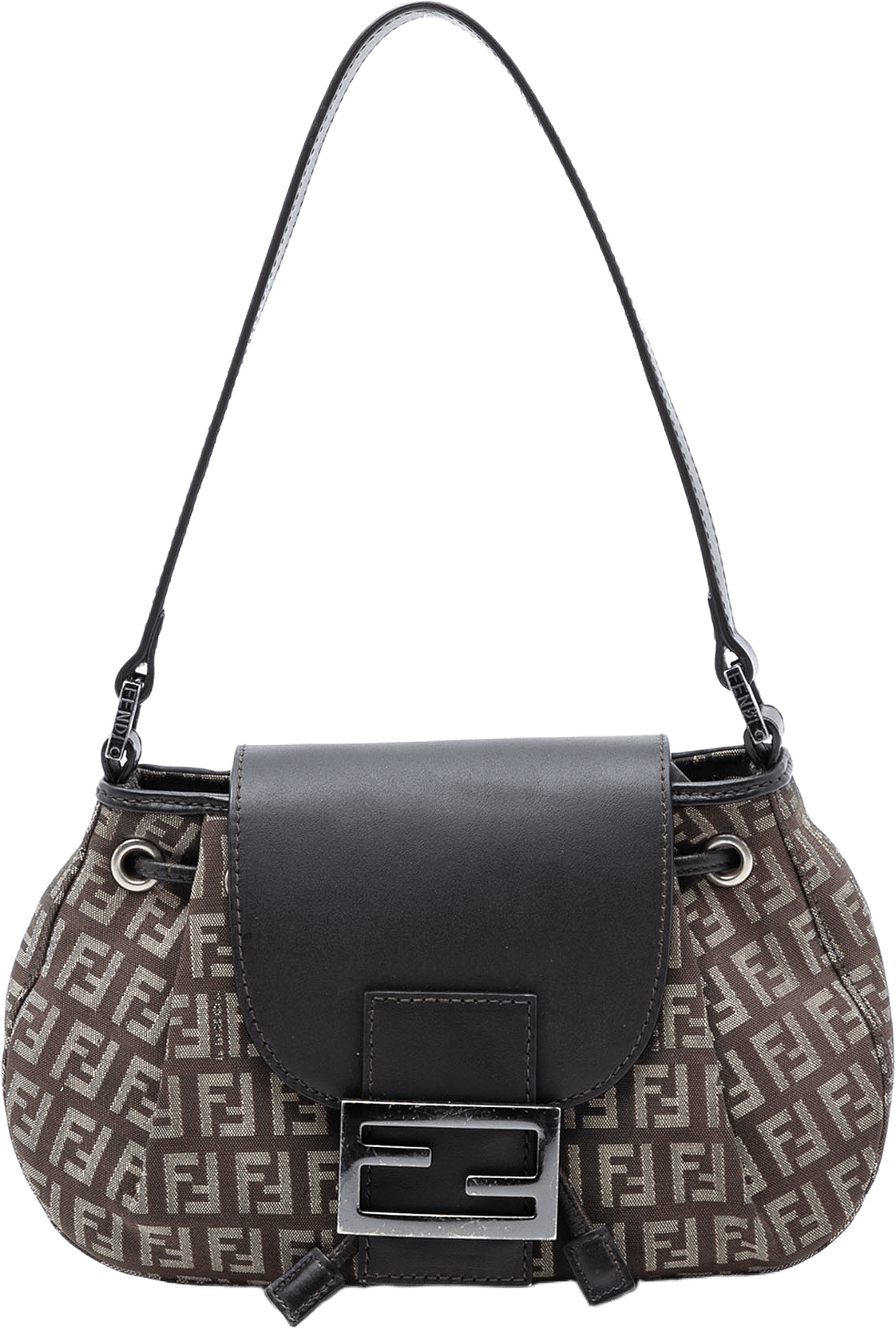 Fendi Zucchino Canvas Drawstring Shoulder Bag, från Luxclusif, i färgen dark brown.