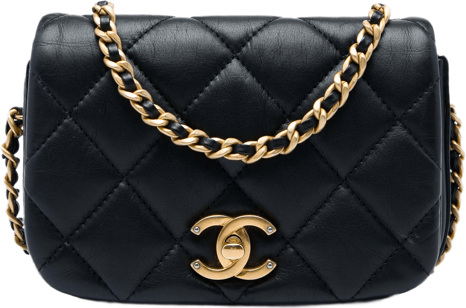 Chanel Mini Quilted Calfskin Nailed Cc Flap, från Luxclusif, i färgen svart.