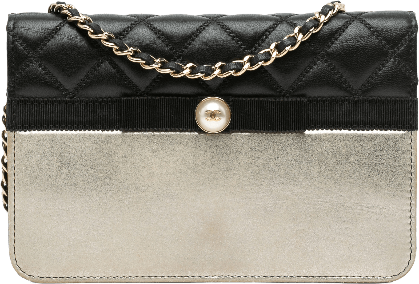 Chanel Paris In Rome Cc Bicolor Quilted Lambskin Wallet On Chain