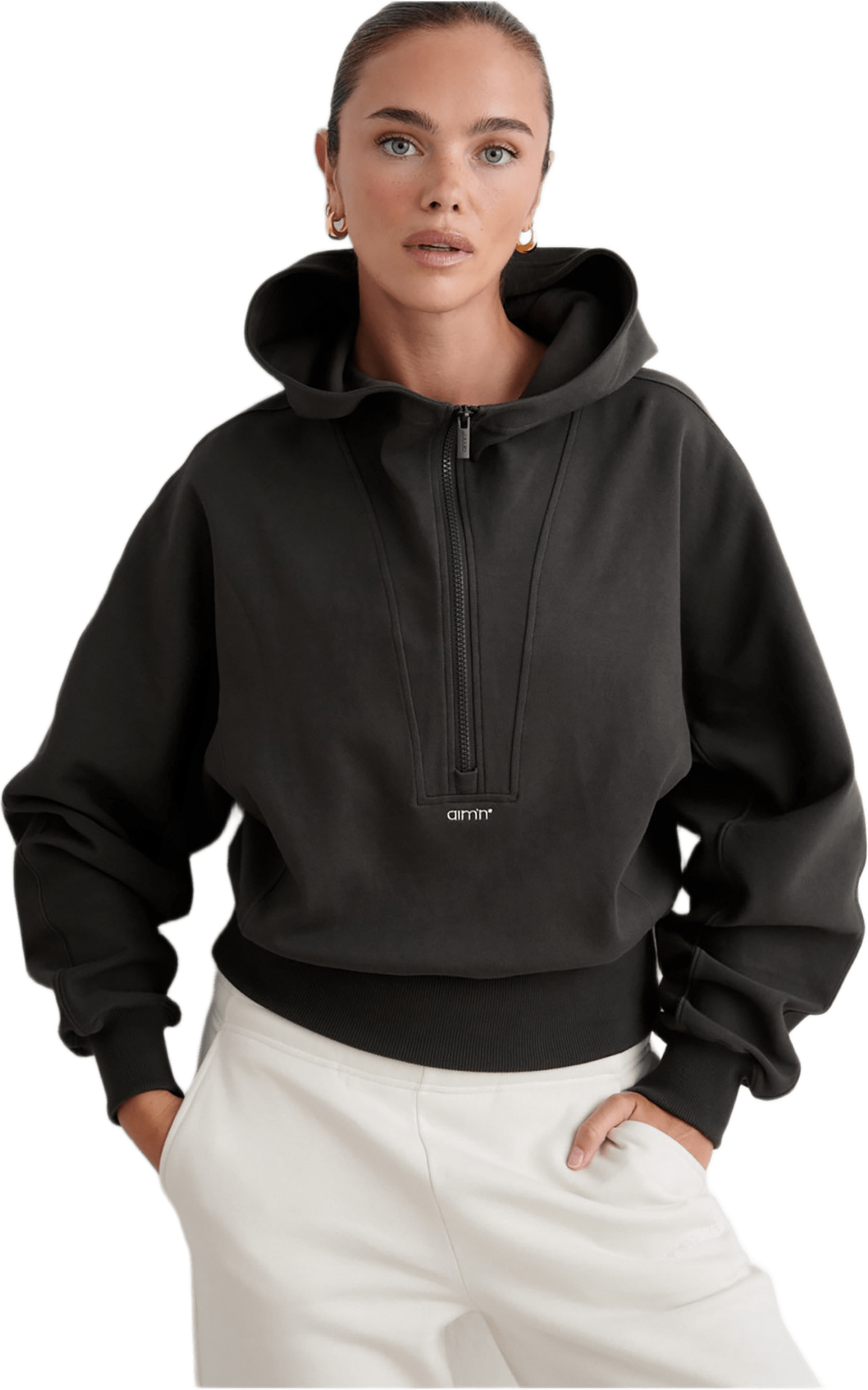 Sportif Half Zip Hood, från aim'n, i färgen dark ivy.