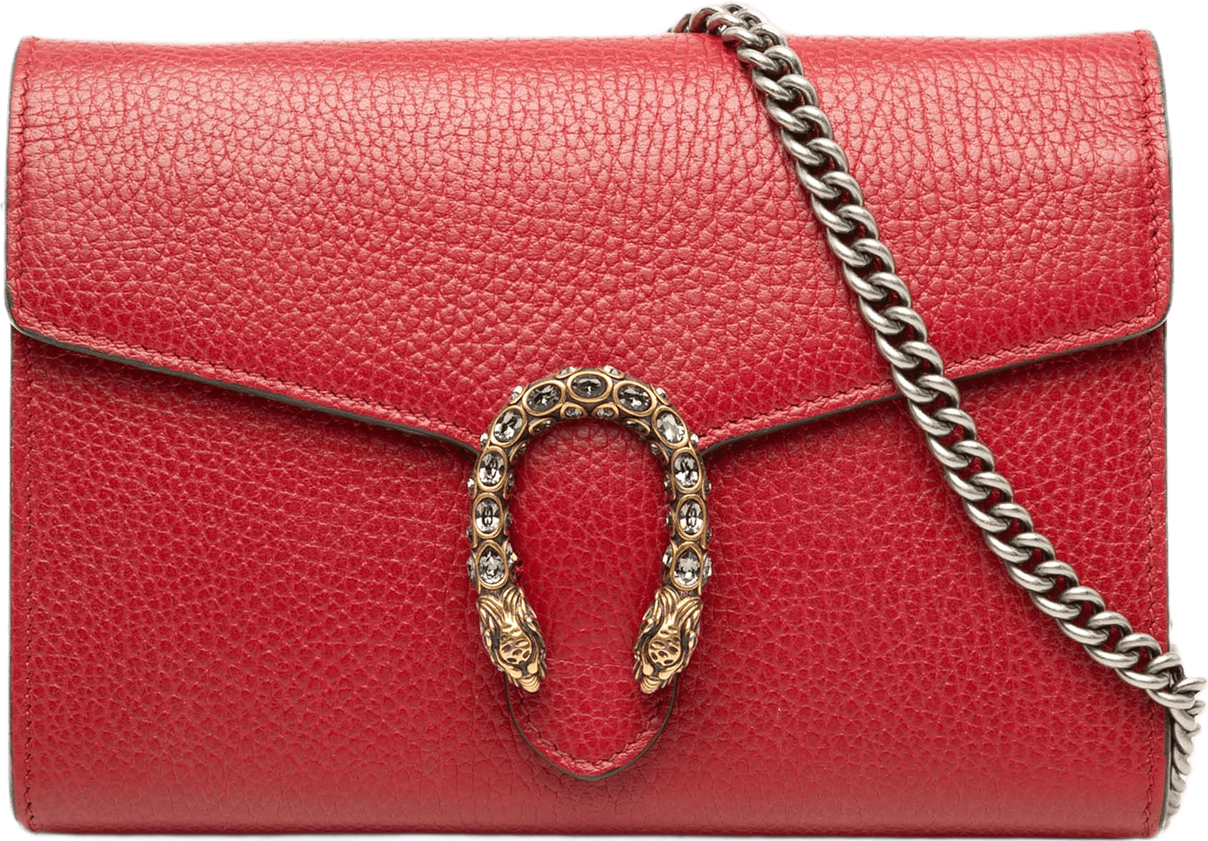 Gucci Calfskin Dionysus Wallet On Chain, från Luxclusif, i färgen röd.
